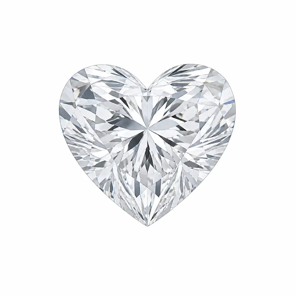 A perfectly symmetrical heart-shaped lab-grown diamond reflecting brilliant light, ideal for romantic jewelry.