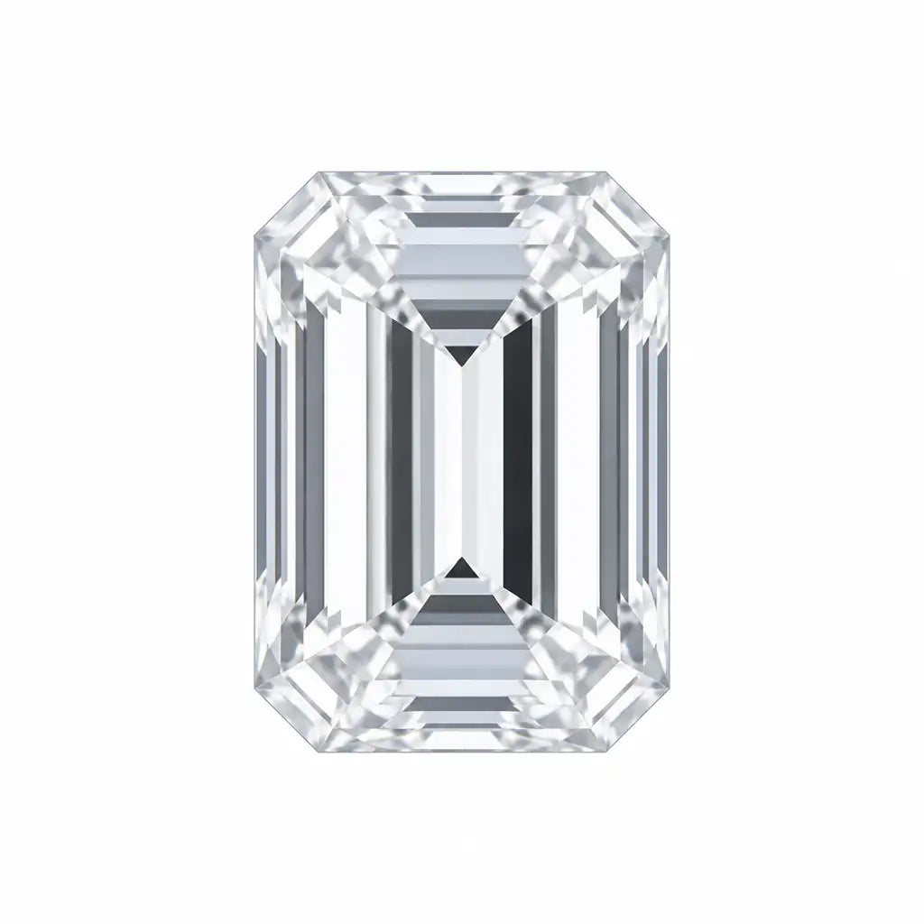 A vintage-inspired rectangular emerald cut lab-grown diamond with clean step-cut facets and high clarity.