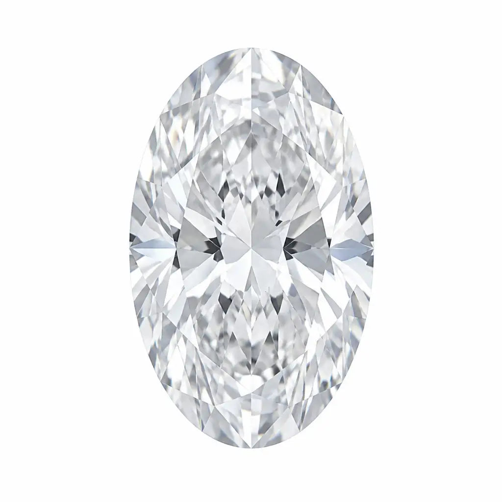 An elegant oval cut lab-grown diamond loose gemstone showcasing elongated proportions and brilliant fire.