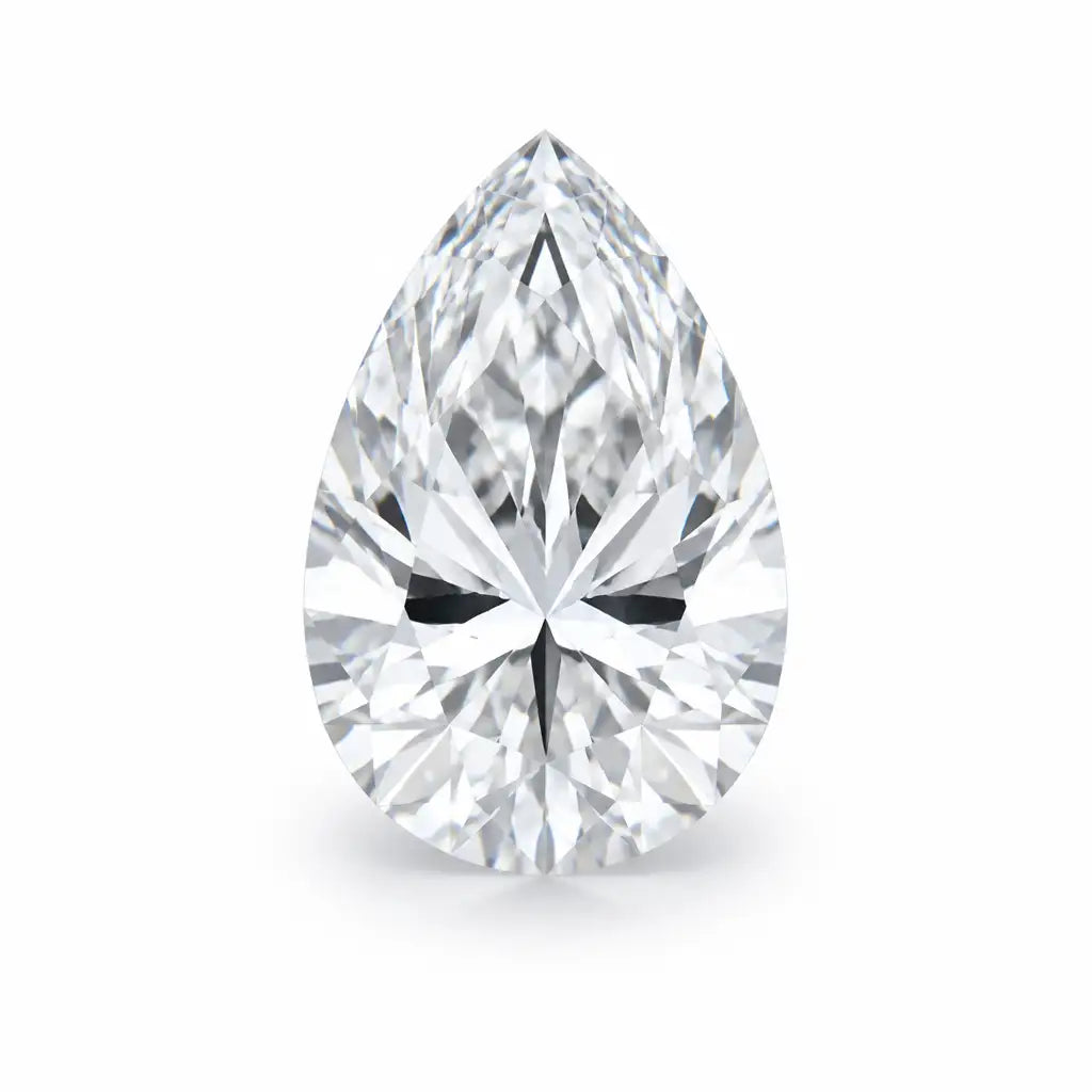 A teardrop-shaped pear cut lab-grown diamond displaying a perfect blend of rounded curves and a pointed tip.