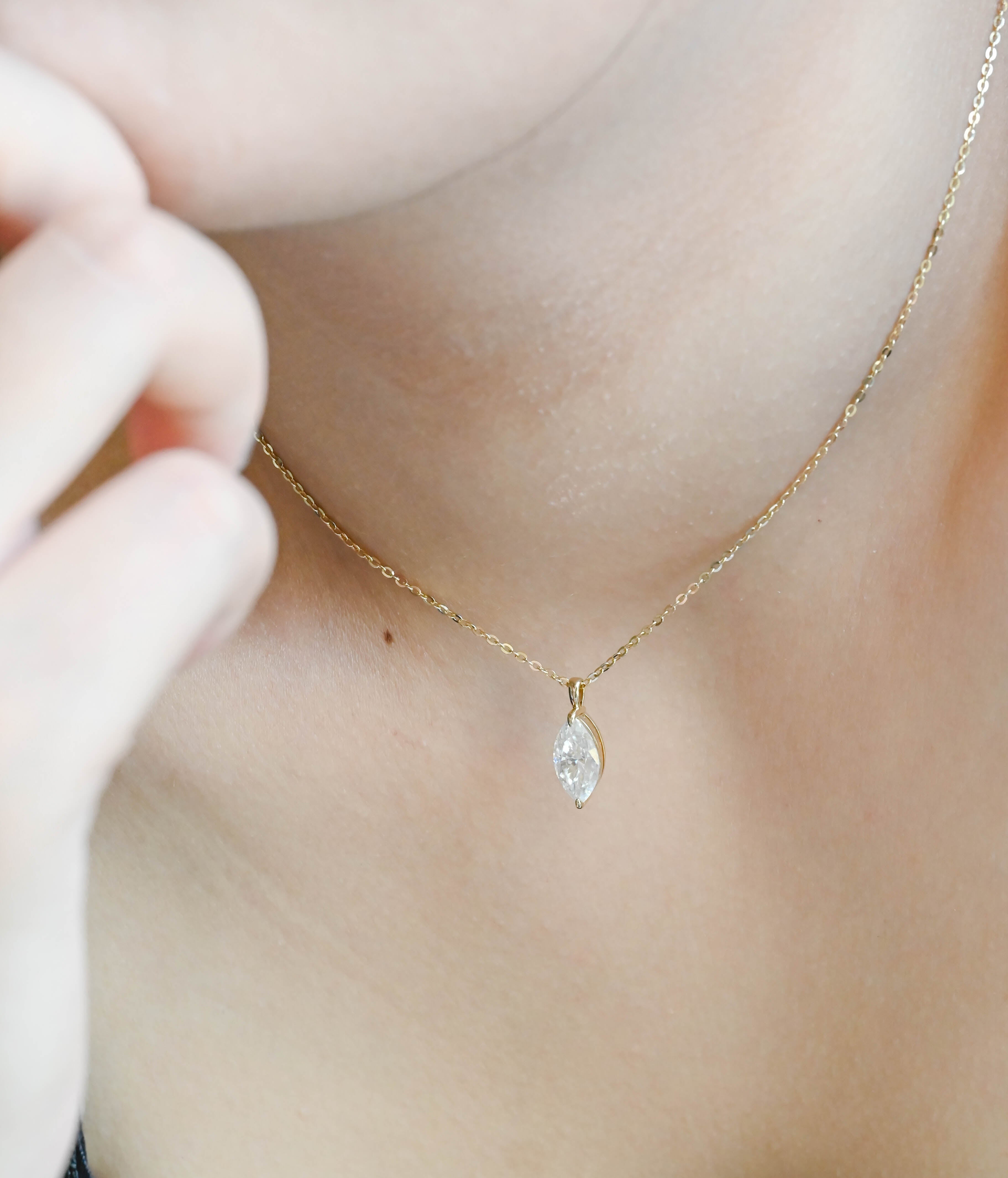 IGI Certified Marquise Cut Lab Grown Diamond Necklace | D VS1 EX | 1-3 Carat | 14K 18K Gold