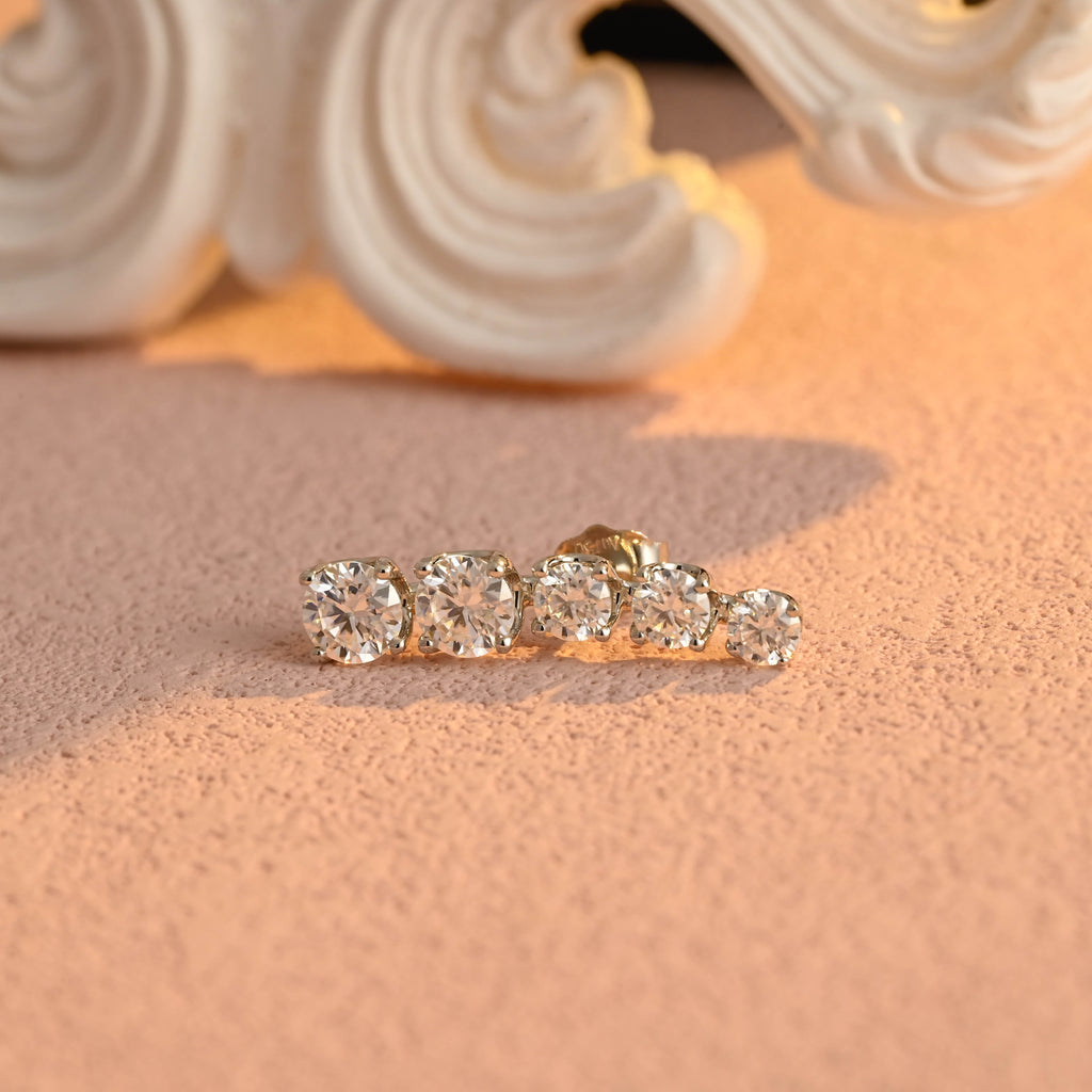 5-Stone Round Lab Grown Diamond Gradient Studs | D-E VVS-VS | 14K 18K Gold