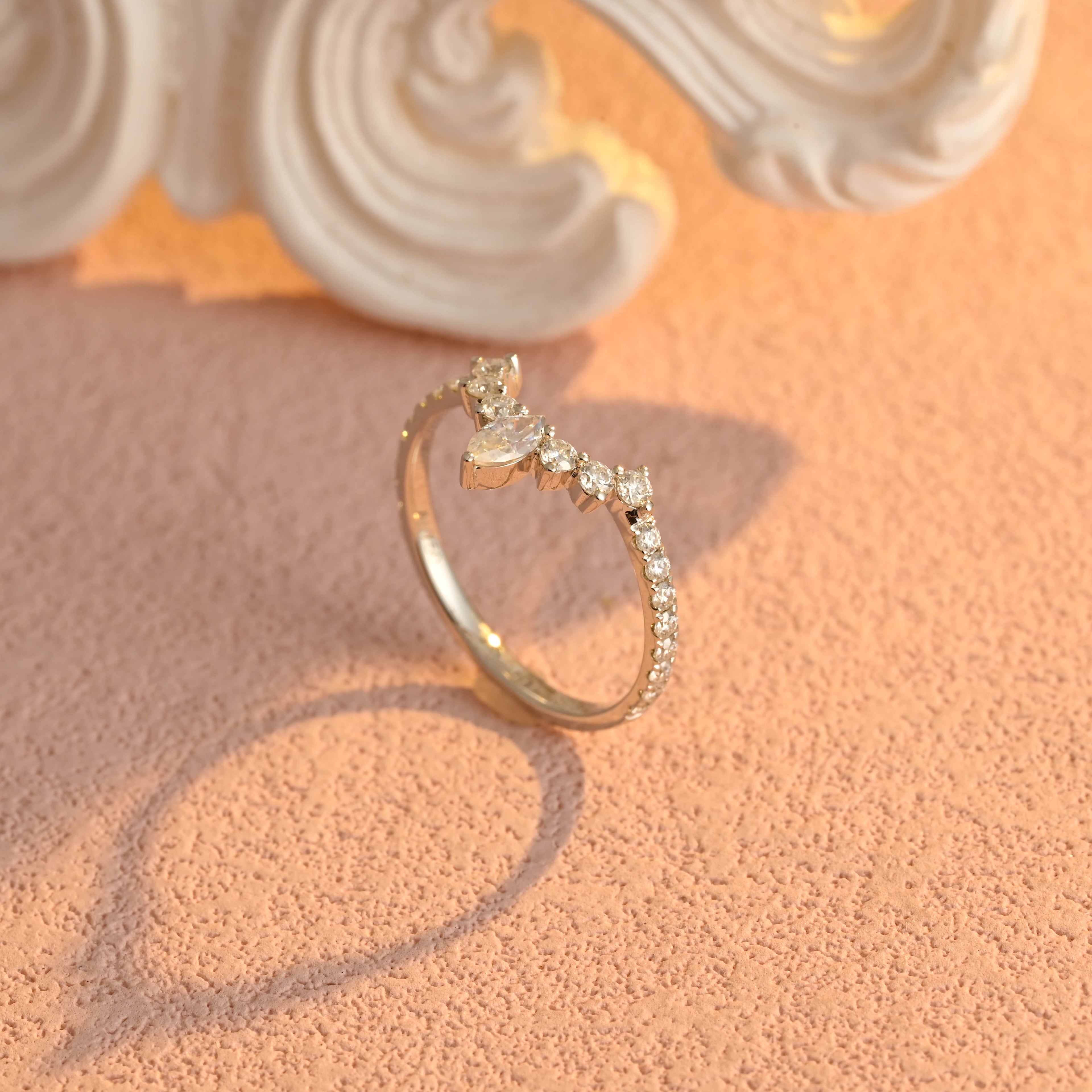 Marquise & Round Lab Grown Diamond Chevron Wedding Band | D-E VVS-VS | 14K 18K Gold & Platinum