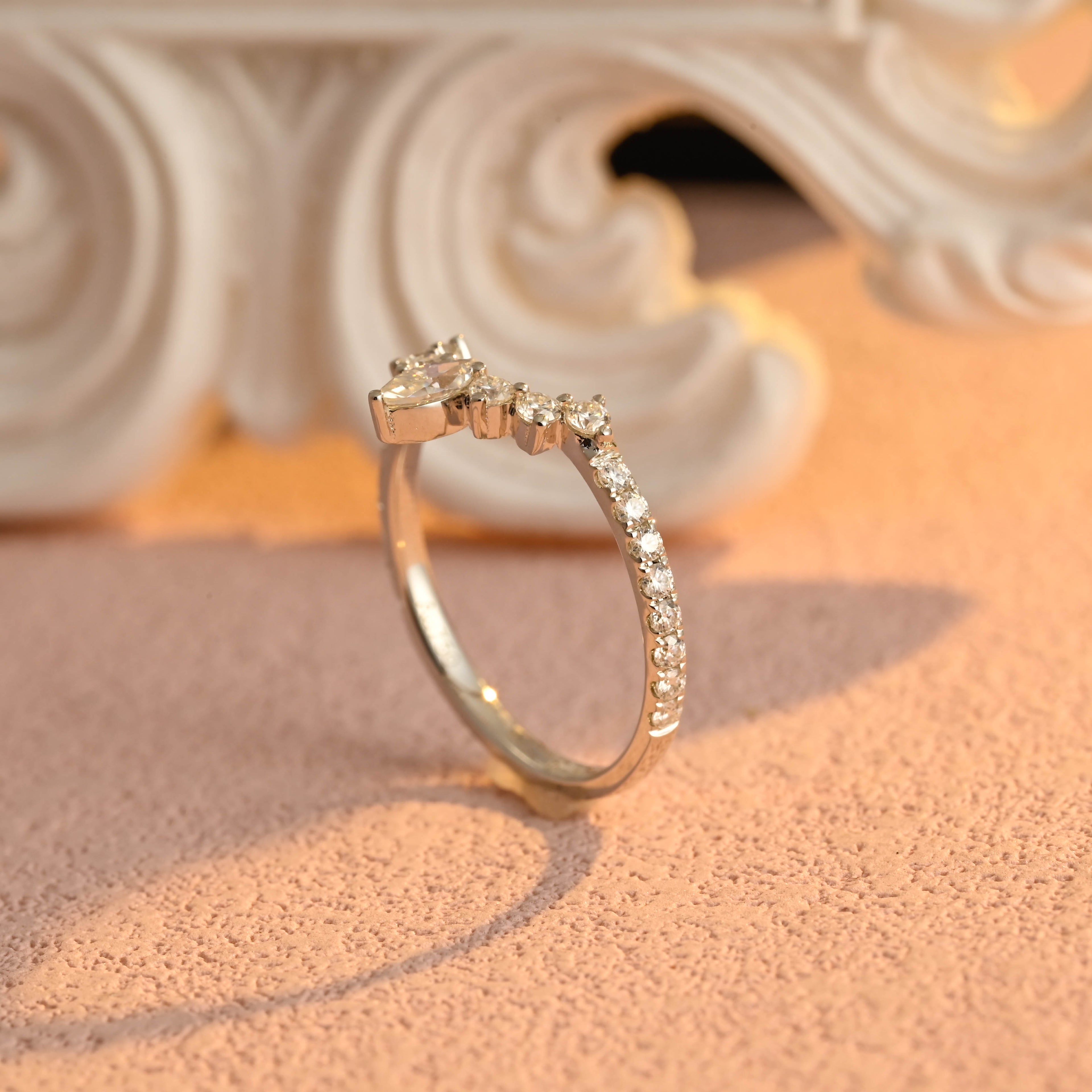 Marquise & Round Lab Grown Diamond Chevron Wedding Band | D-E VVS-VS | 14K 18K Gold & Platinum