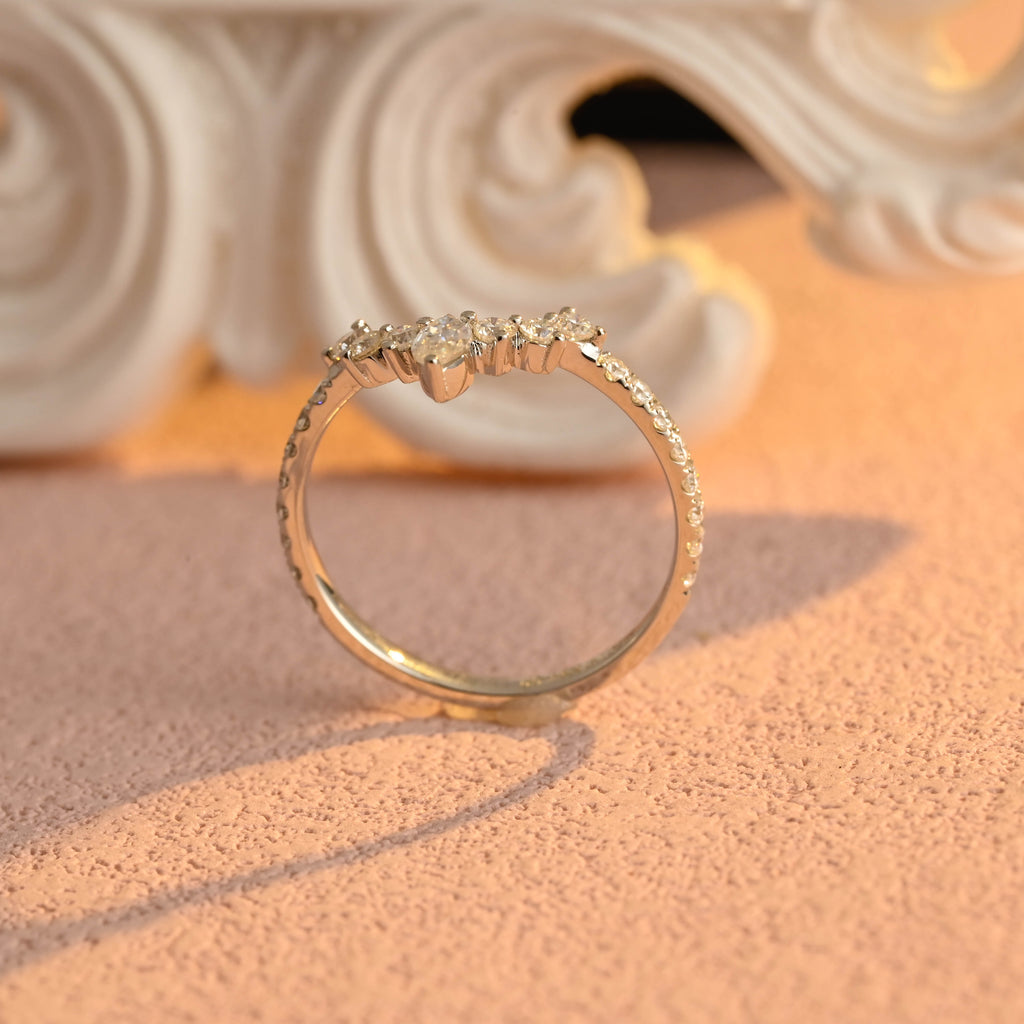 Marquise & Round Lab Grown Diamond Chevron Wedding Band | D-E VVS-VS | 14K 18K Gold & Platinum