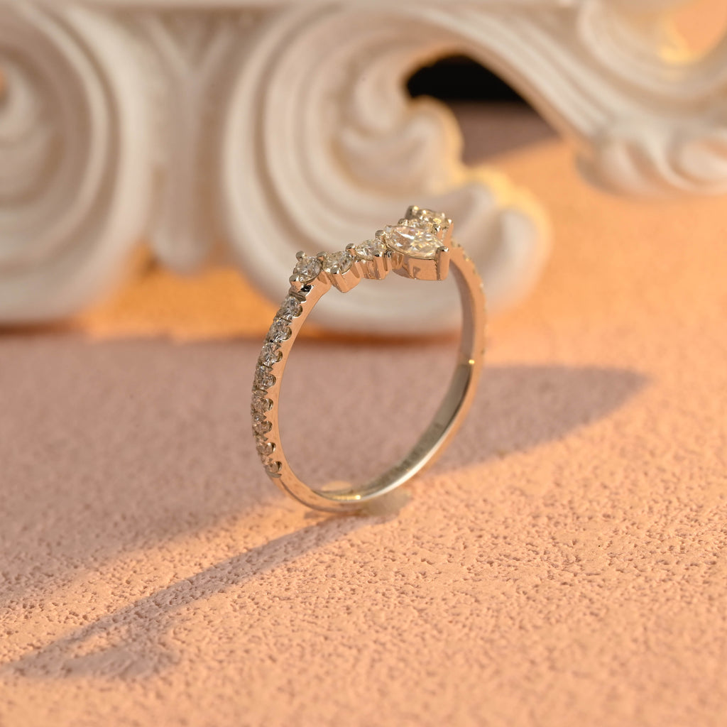 Marquise & Round Lab Grown Diamond Chevron Wedding Band | D-E VVS-VS | 14K 18K Gold & Platinum