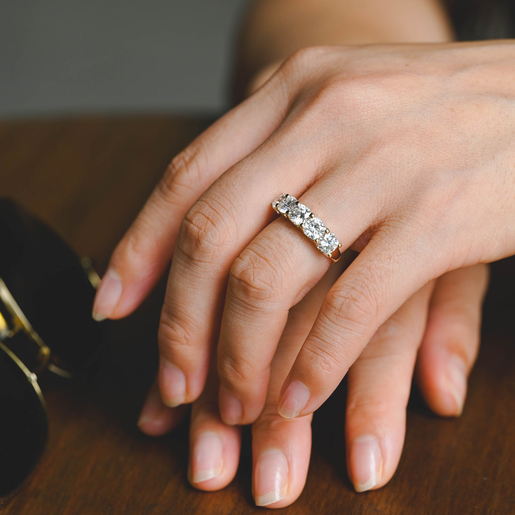 3.0 CTW Five-Stone Cushion Cut Lab Grown Diamond Band | D-E VVS-VS | 14K 18K Platinum