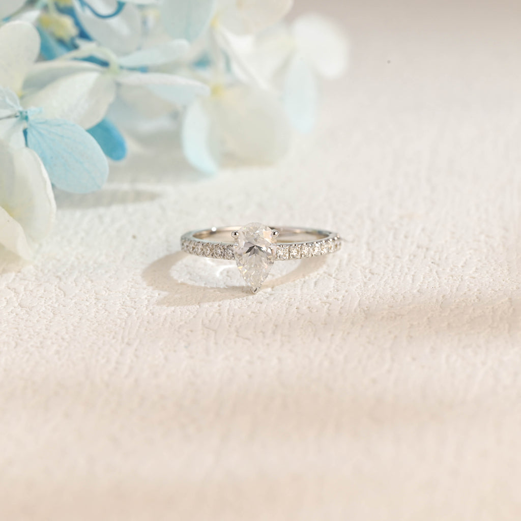 IGI Certified 1-5 Carat Pear Shaped Lab Grown Diamond Ring | D VS1 EX | 14K 18K Gold & Platinum