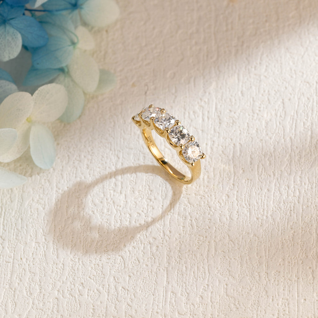 3.0 CTW Five-Stone Cushion Cut Lab Grown Diamond Band | D-E VVS-VS | 14K 18K Platinum