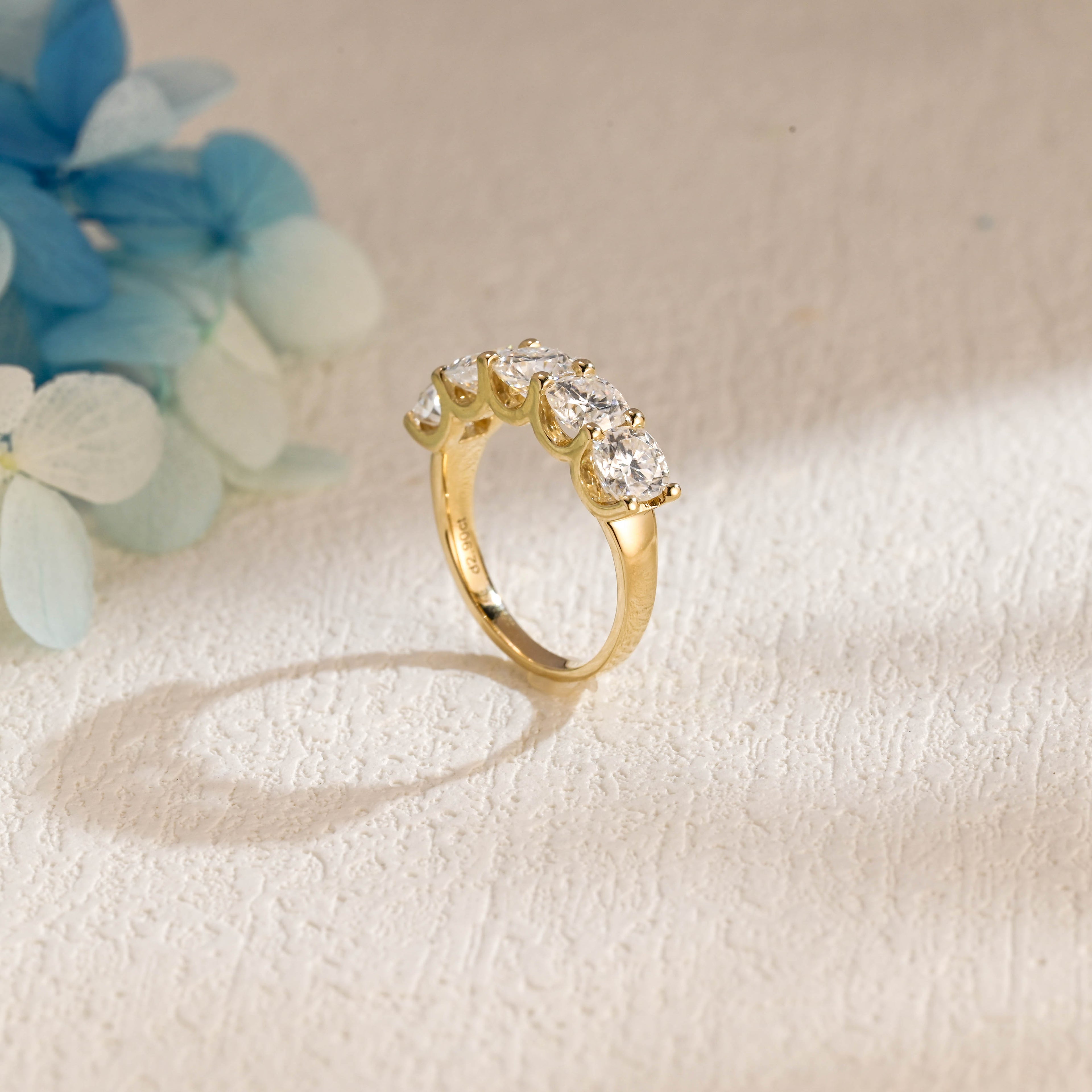3.0 CTW Five-Stone Cushion Cut Lab Grown Diamond Band | D-E VVS-VS | 14K 18K Platinum