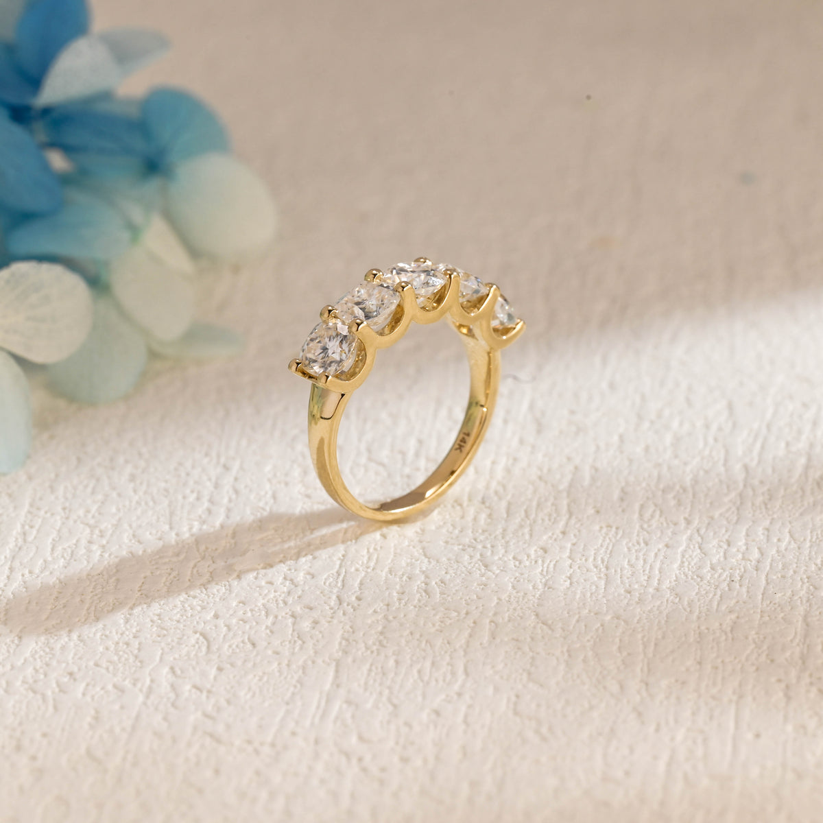 3.0 CTW Five-Stone Cushion Cut Lab Grown Diamond Band | D-E VVS-VS | 14K 18K Platinum
