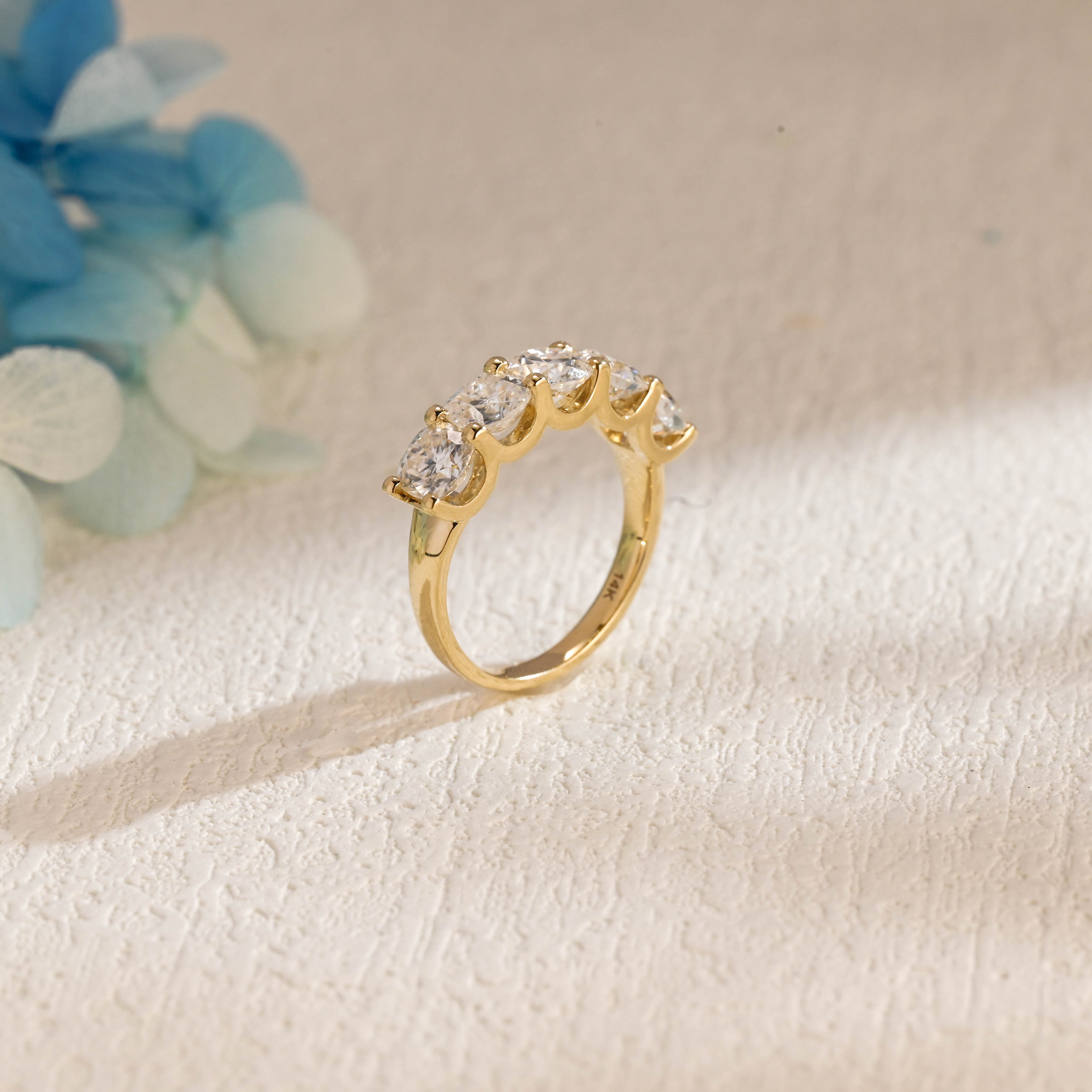 3.0 CTW Five-Stone Cushion Cut Lab Grown Diamond Band | D-E VVS-VS | 14K 18K Platinum