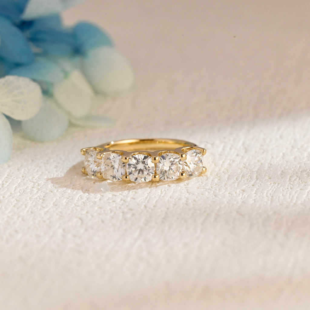 3.0 CTW Five-Stone Cushion Cut Lab Grown Diamond Band | D-E VVS-VS | 14K 18K Platinum