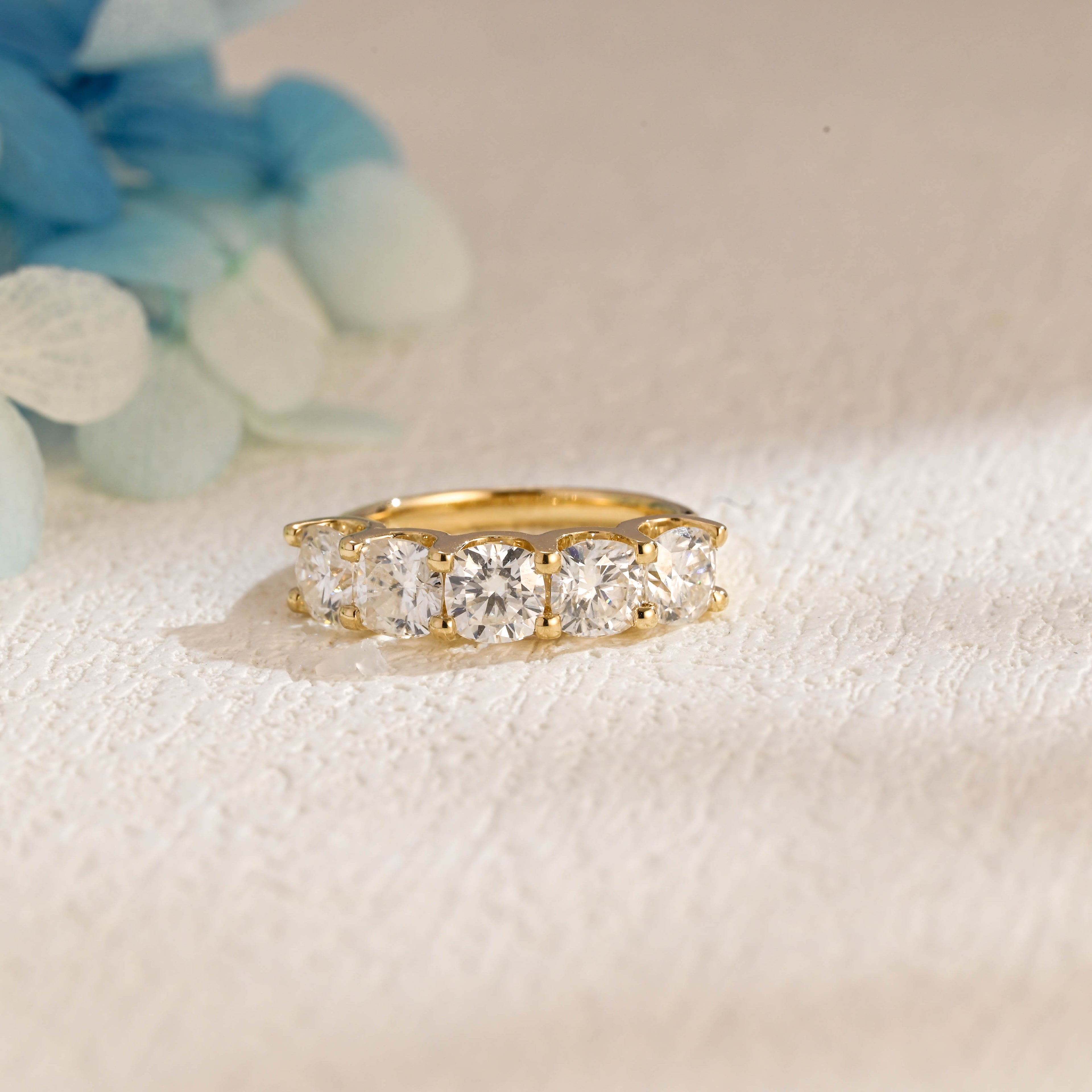 3.0 CTW Five-Stone Cushion Cut Lab Grown Diamond Band | D-E VVS-VS | 14K 18K Platinum