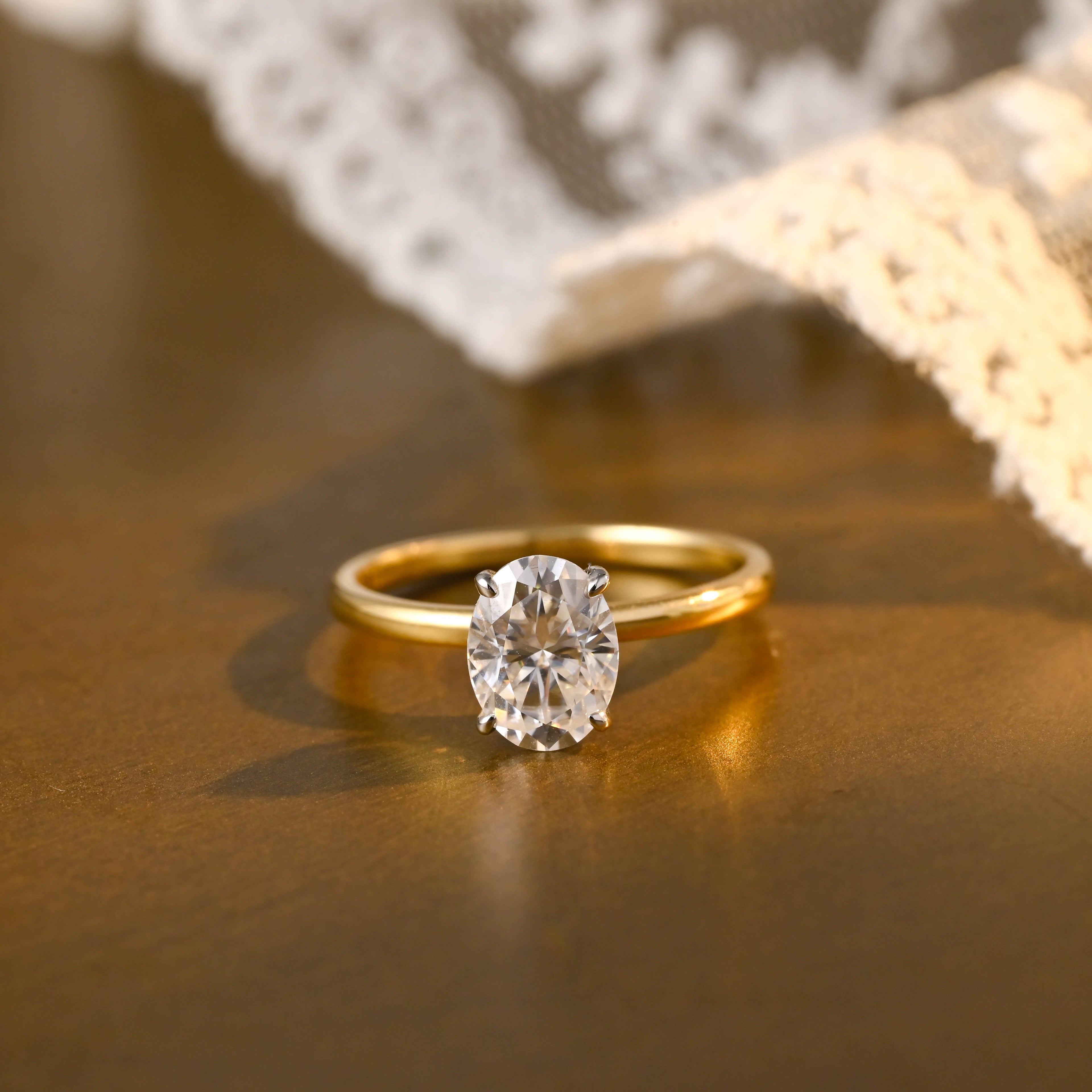 IGI Certified 1-5 Carat Oval Lab Grown Diamond Two-Tone Ring | D VS1 EX | 14K 18K Gold & Platinum