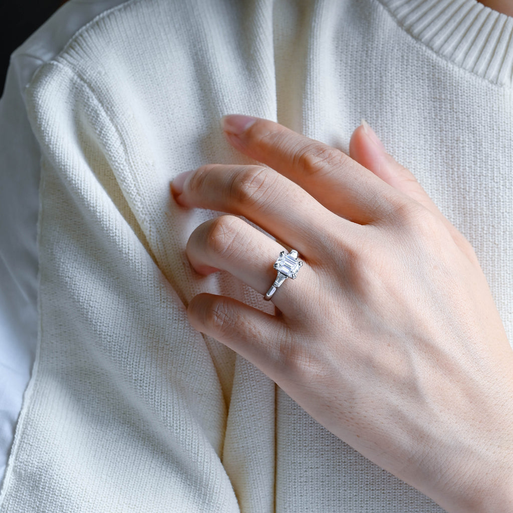 IGI Certified 1-5 Carat Emerald Cut Lab Grown Diamond Ring | D VS1 EX | 14K 18K Gold & Platinum