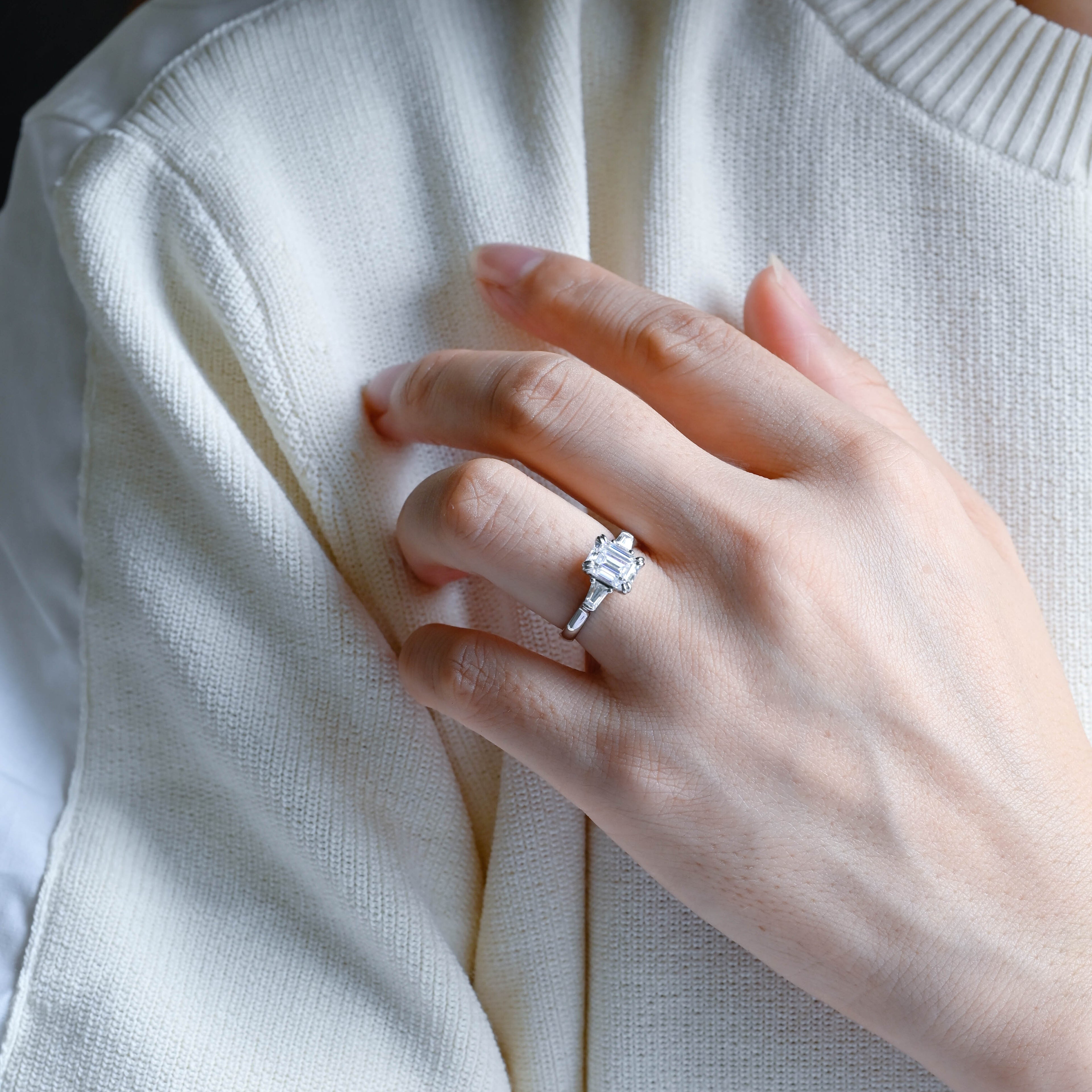IGI Certified 1-5 Carat Emerald Cut Lab Grown Diamond Ring | D VS1 EX | 14K 18K Gold & Platinum
