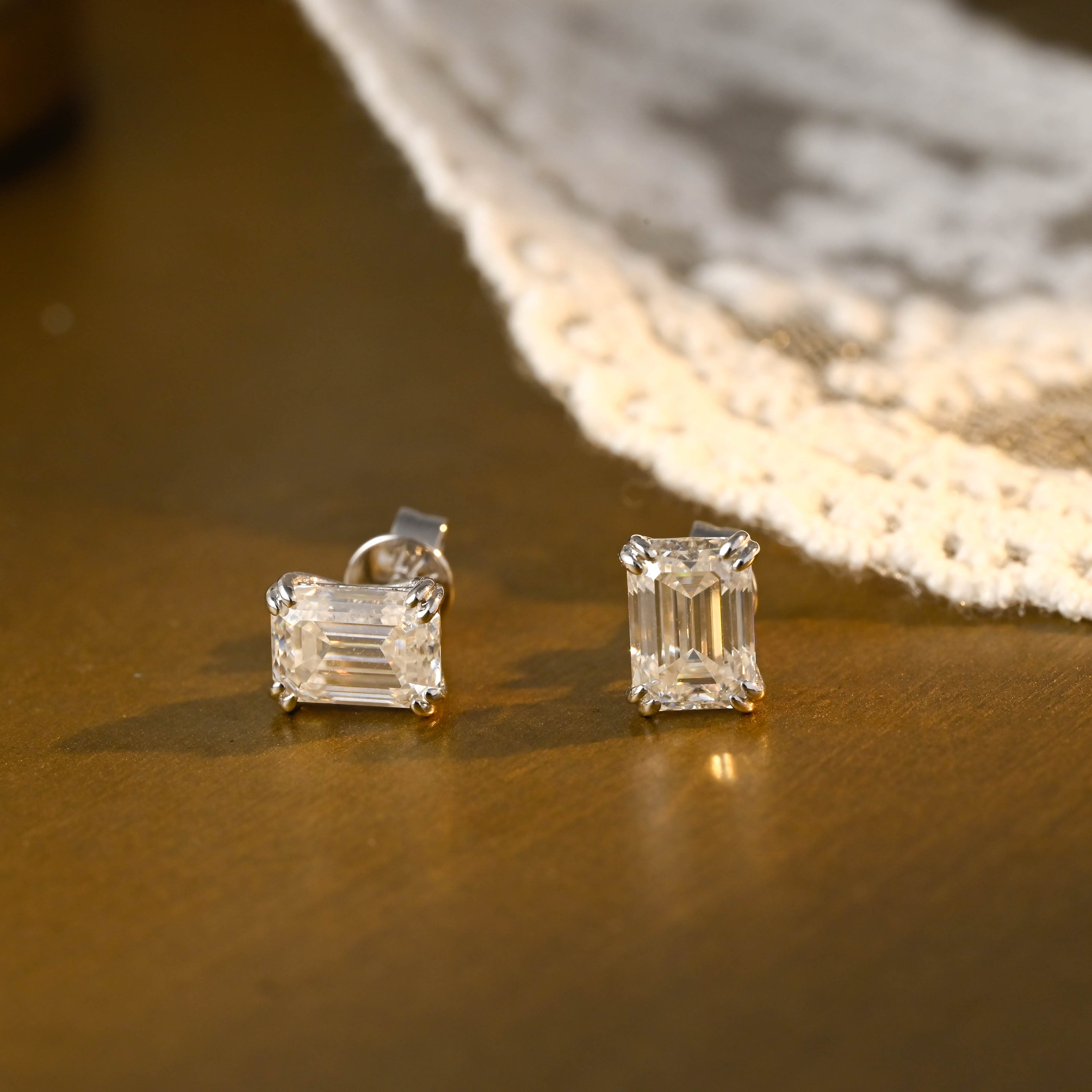 IGI Certified Emerald Cut Lab Grown Diamond Stud Earrings | D VS1 EX | 1-3 CTW | 14K 18K Gold & Platinum