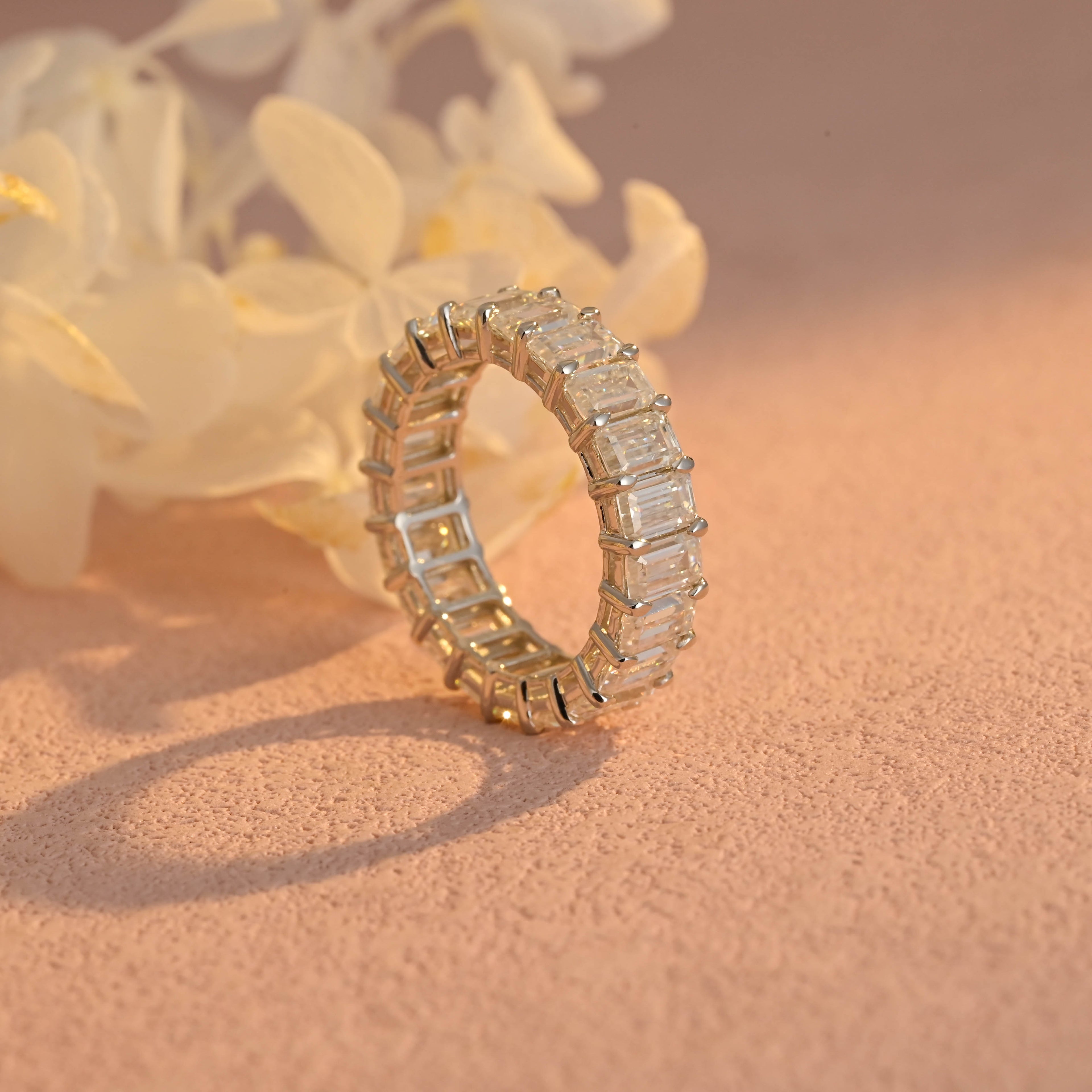 6 Carat Total Weight Emerald Cut Lab Grown Diamond Eternity Band | D-E VVS-VS | 14K 18K Platinum