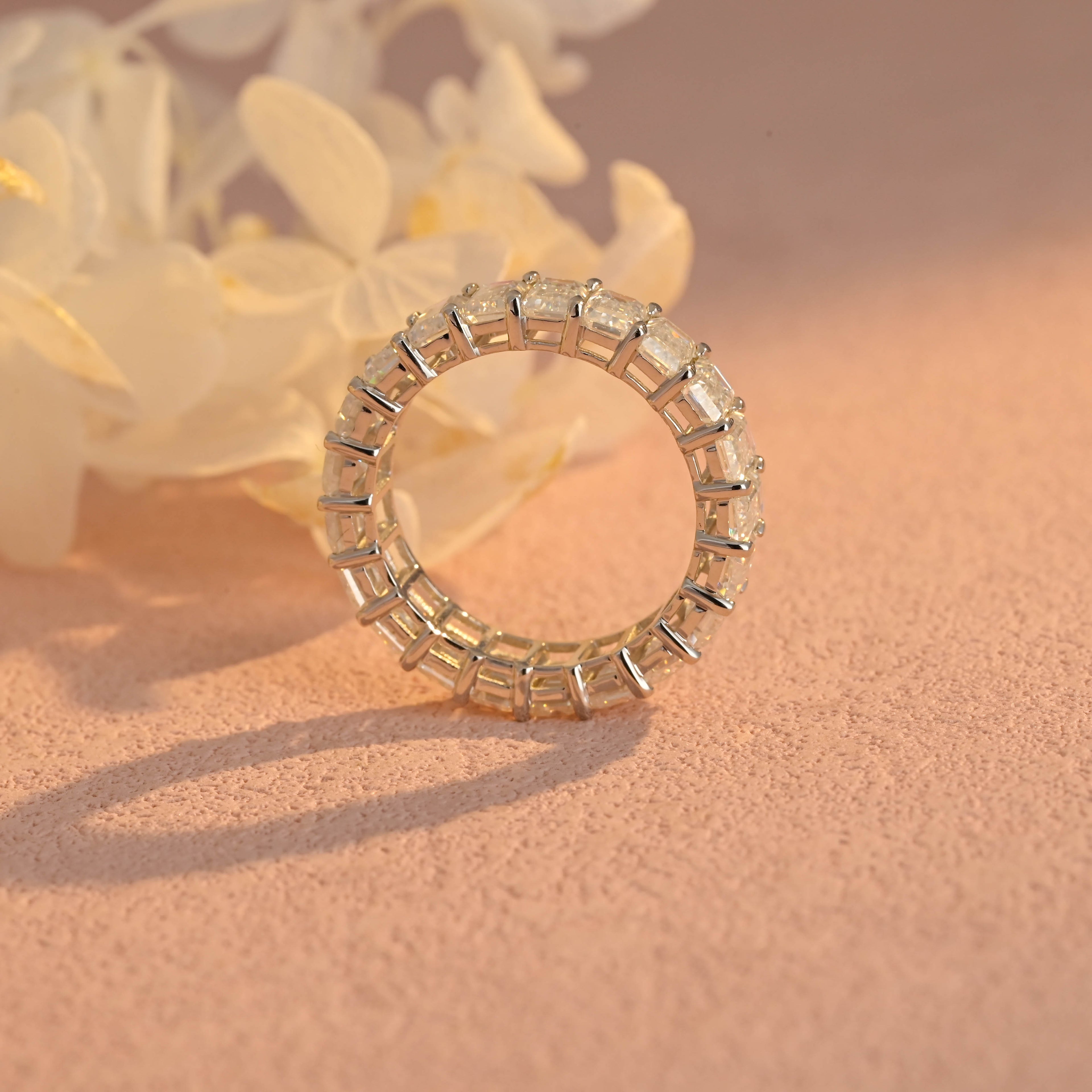 6 Carat Total Weight Emerald Cut Lab Grown Diamond Eternity Band | D-E VVS-VS | 14K 18K Platinum