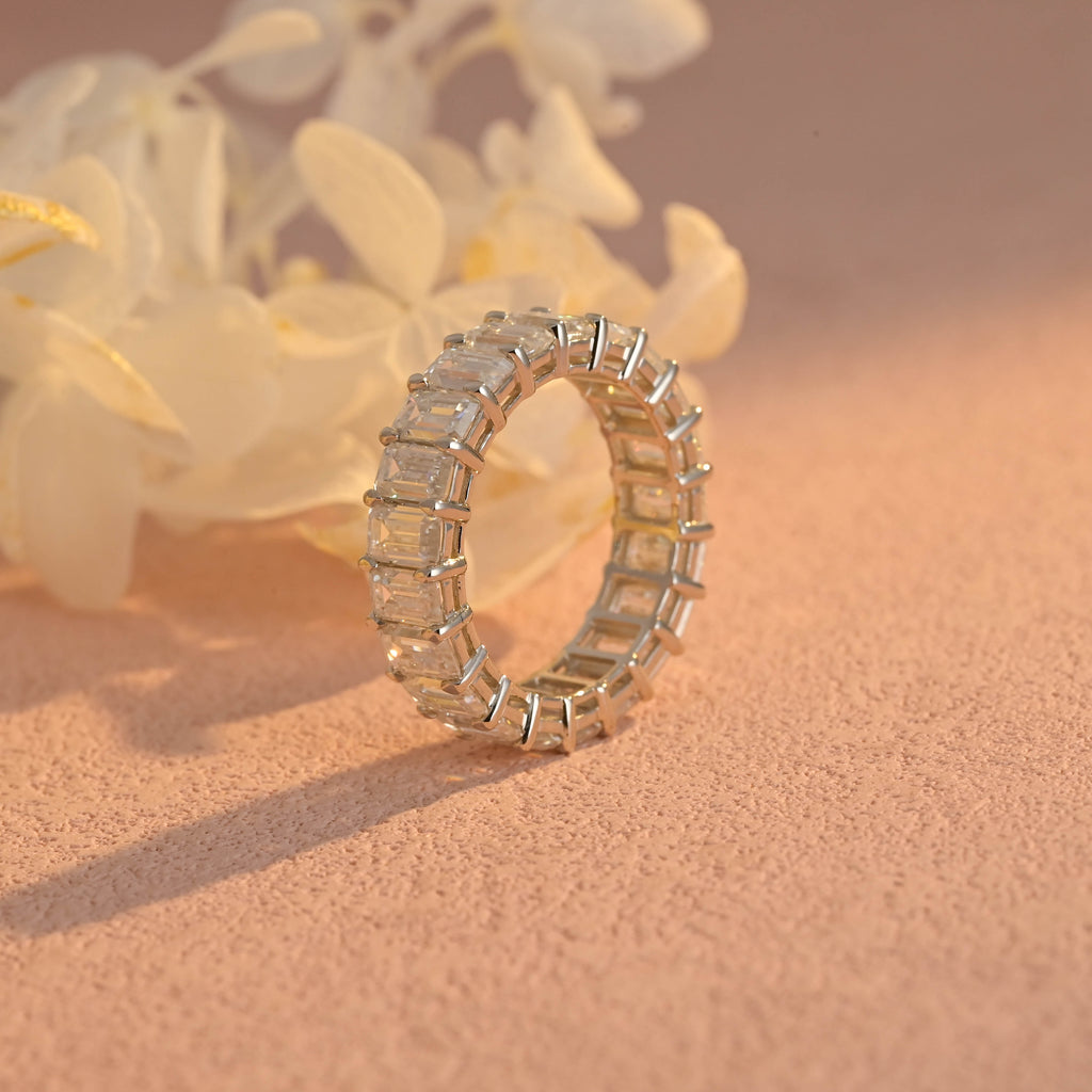 6 Carat Total Weight Emerald Cut Lab Grown Diamond Eternity Band | D-E VVS-VS | 14K 18K Platinum