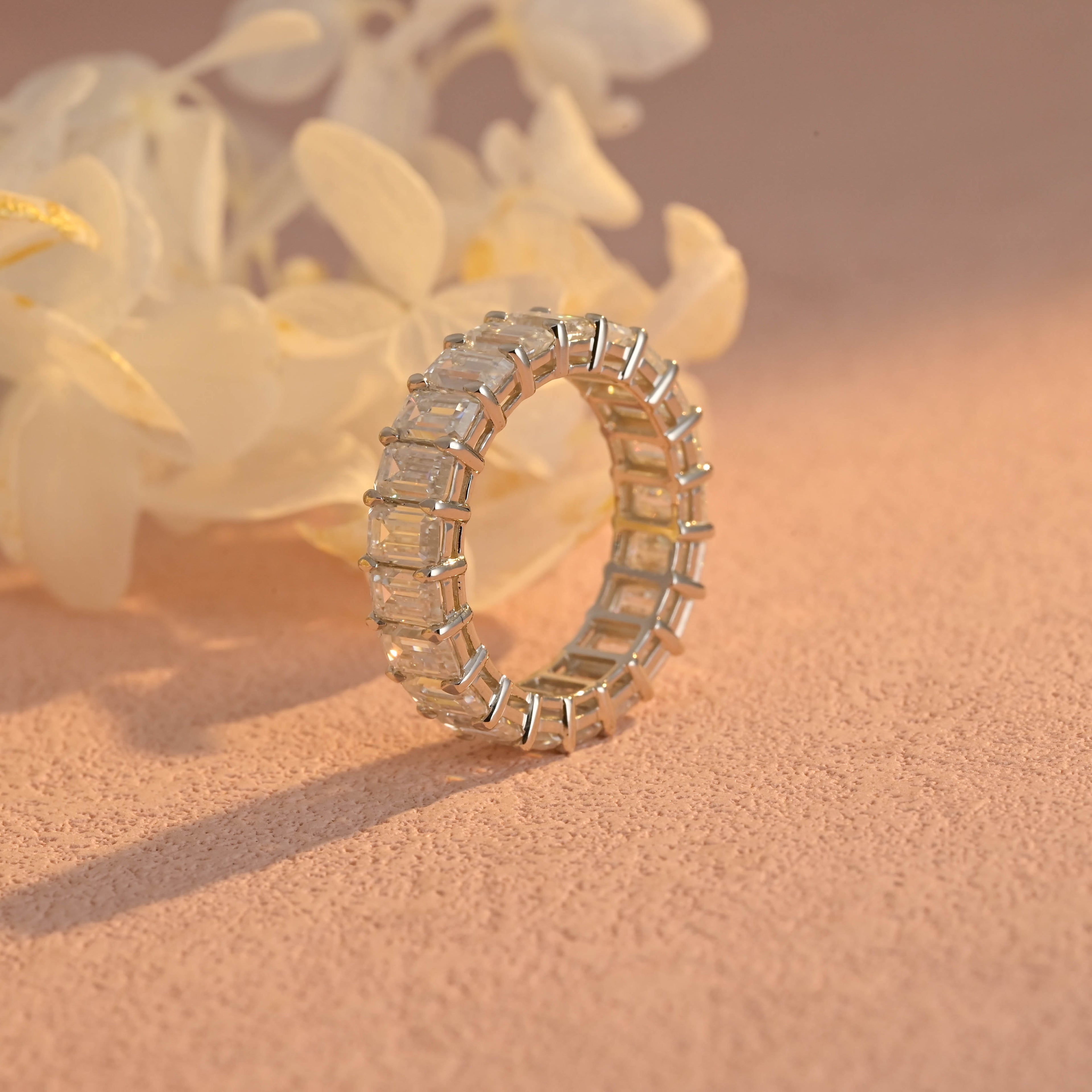 6 Carat Total Weight Emerald Cut Lab Grown Diamond Eternity Band | D-E VVS-VS | 14K 18K Platinum