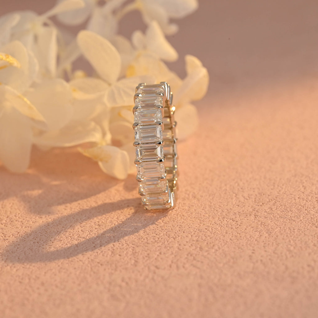 6 Carat Total Weight Emerald Cut Lab Grown Diamond Eternity Band | D-E VVS-VS | 14K 18K Platinum