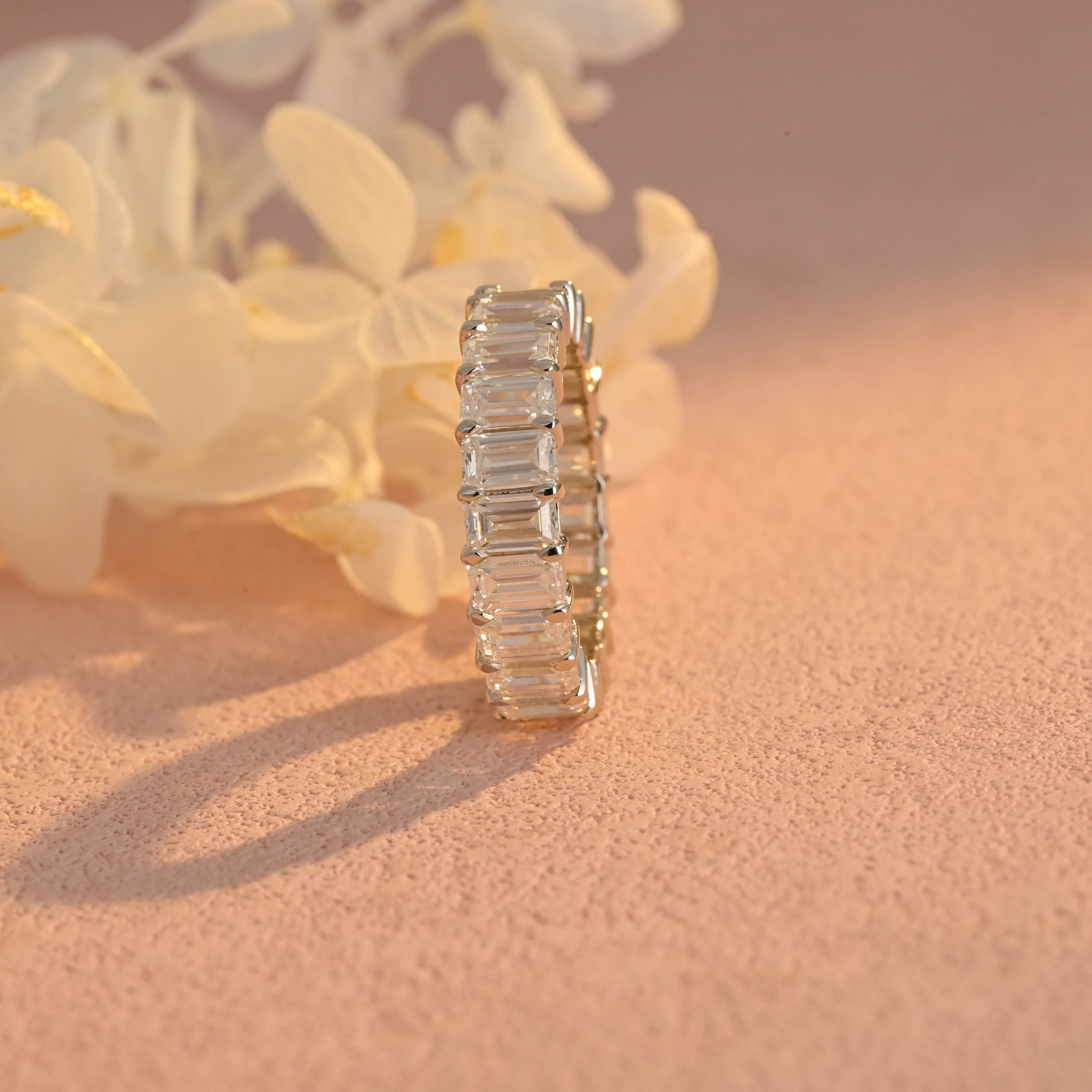 6 Carat Total Weight Emerald Cut Lab Grown Diamond Eternity Band | D-E VVS-VS | 14K 18K Platinum