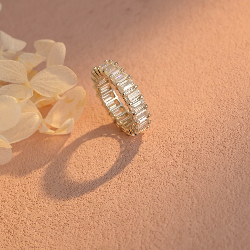 6 Carat Total Weight Emerald Cut Lab Grown Diamond Eternity Band | D-E VVS-VS | 14K 18K Platinum