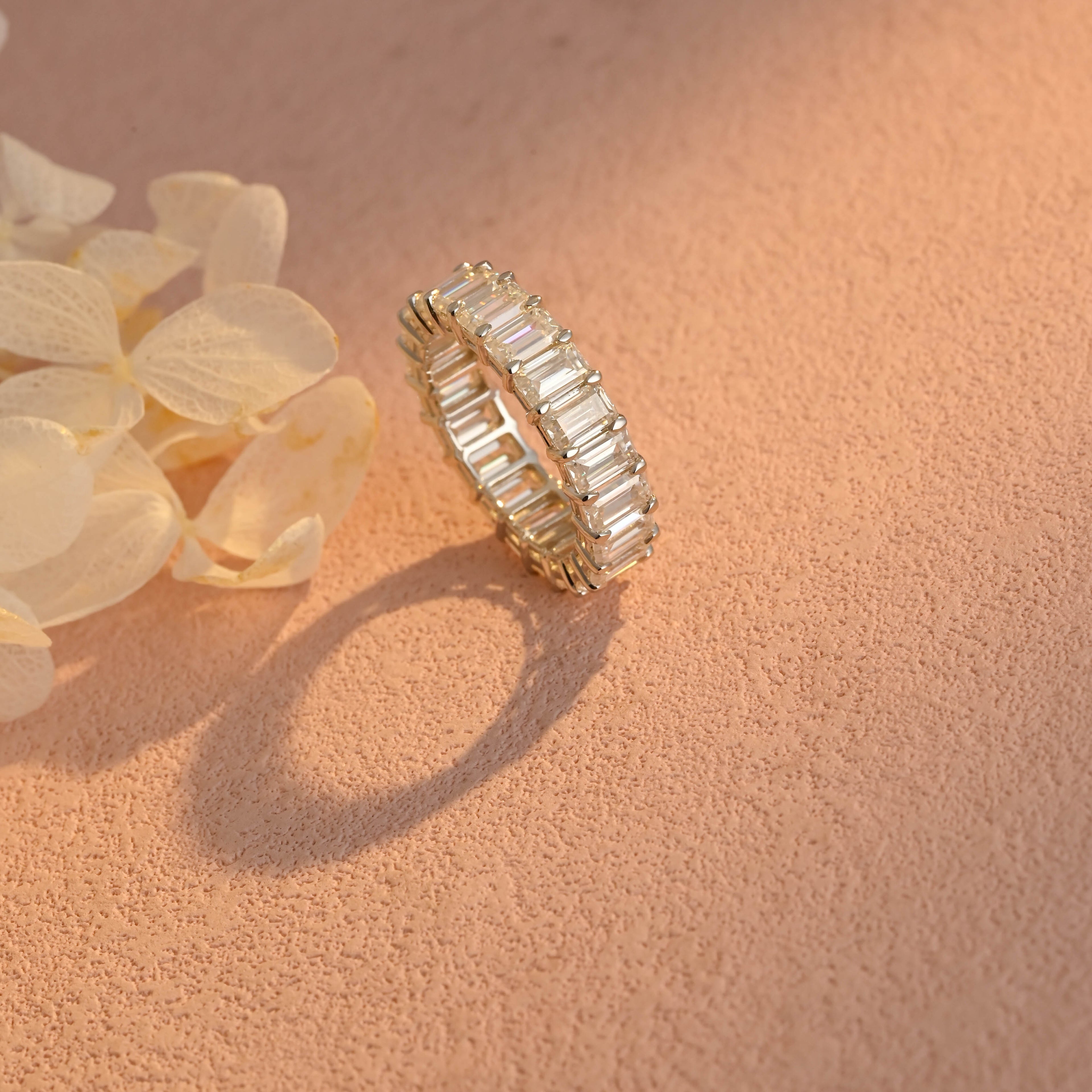6 Carat Total Weight Emerald Cut Lab Grown Diamond Eternity Band | D-E VVS-VS | 14K 18K Platinum
