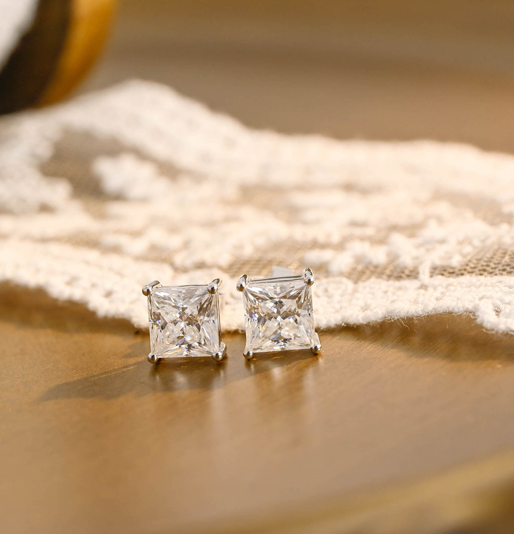 IGI Certified Princess Cut Lab Grown Diamond Stud Earrings | D VS1 EX | 2-6 CTW | 14K 18K Gold & Platinum