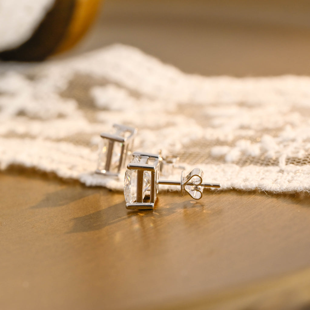 IGI Certified Princess Cut Lab Grown Diamond Stud Earrings | D VS1 EX | 2-6 CTW | 14K 18K Gold & Platinum