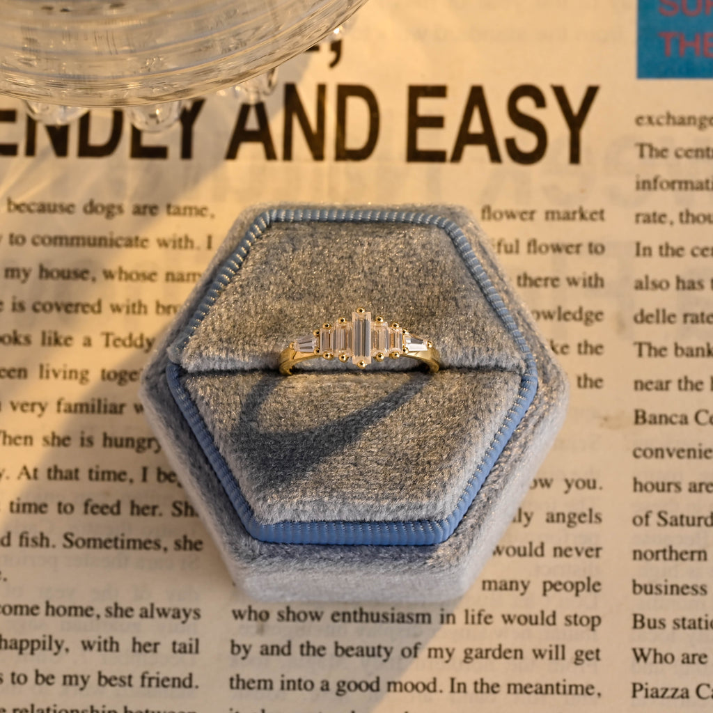 Art Deco 0.64 CTW Emerald & Baguette Cut Lab Grown Diamond Ring | D-E VVS-VS | 14K 18K Gold
