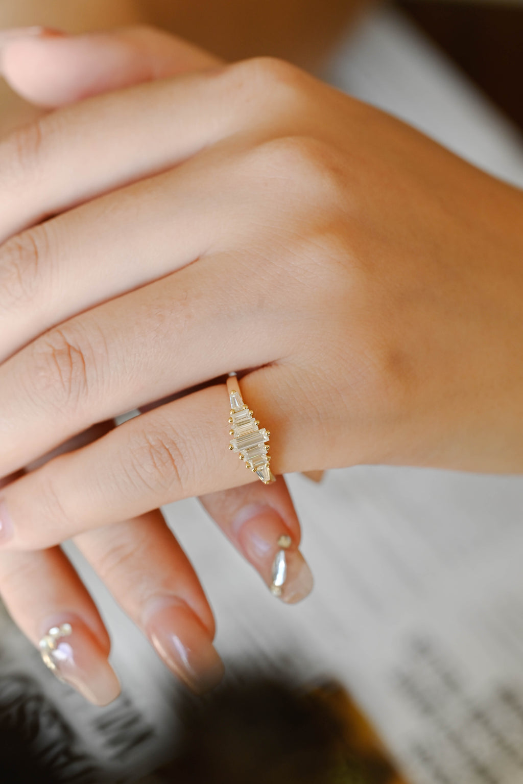Art Deco 0.64 CTW Emerald & Baguette Cut Lab Grown Diamond Ring | D-E VVS-VS | 14K 18K Gold