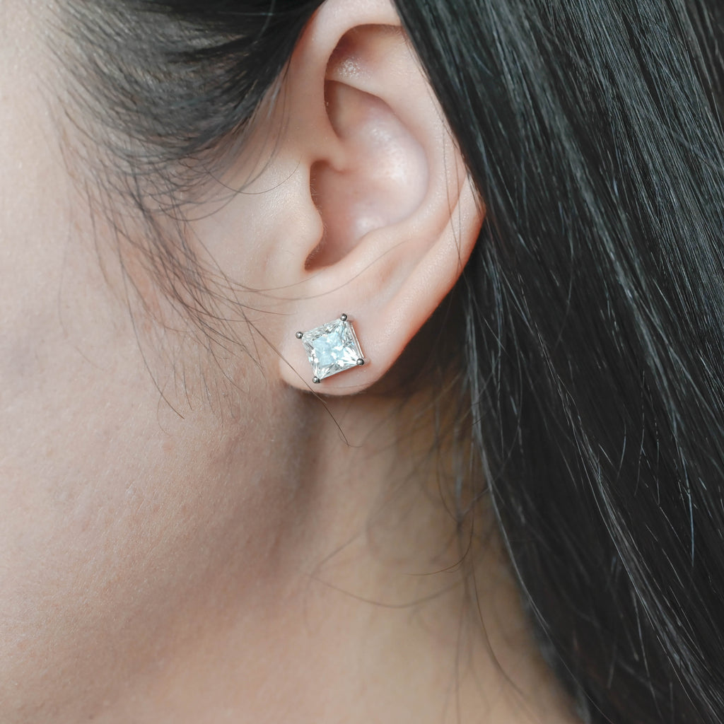 IGI Certified Princess Cut Lab Grown Diamond Stud Earrings | D VS1 EX | 2-6 CTW | 14K 18K Gold & Platinum