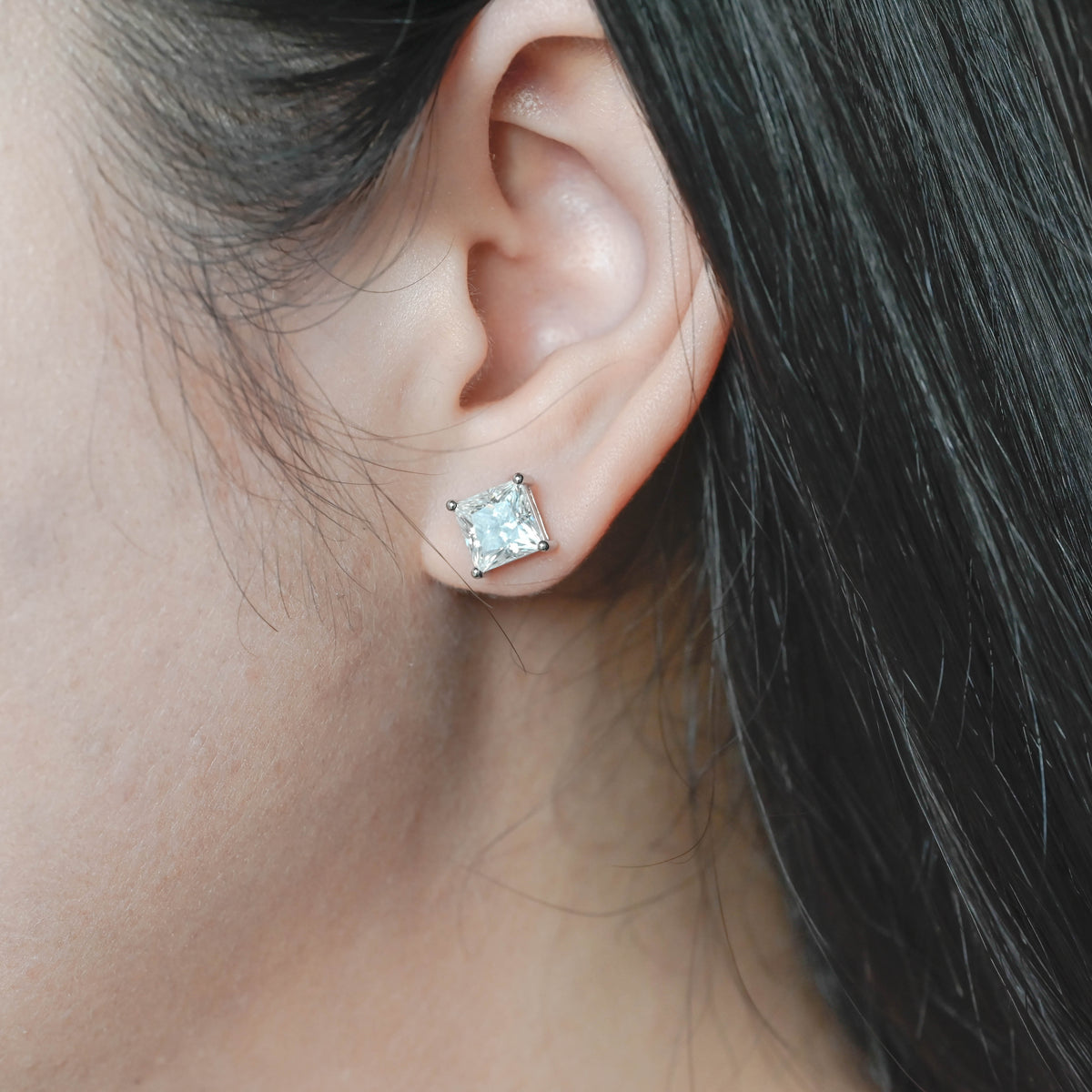 IGI Certified Princess Cut Lab Grown Diamond Stud Earrings | D VS1 EX | 2-6 CTW | 14K 18K Gold & Platinum