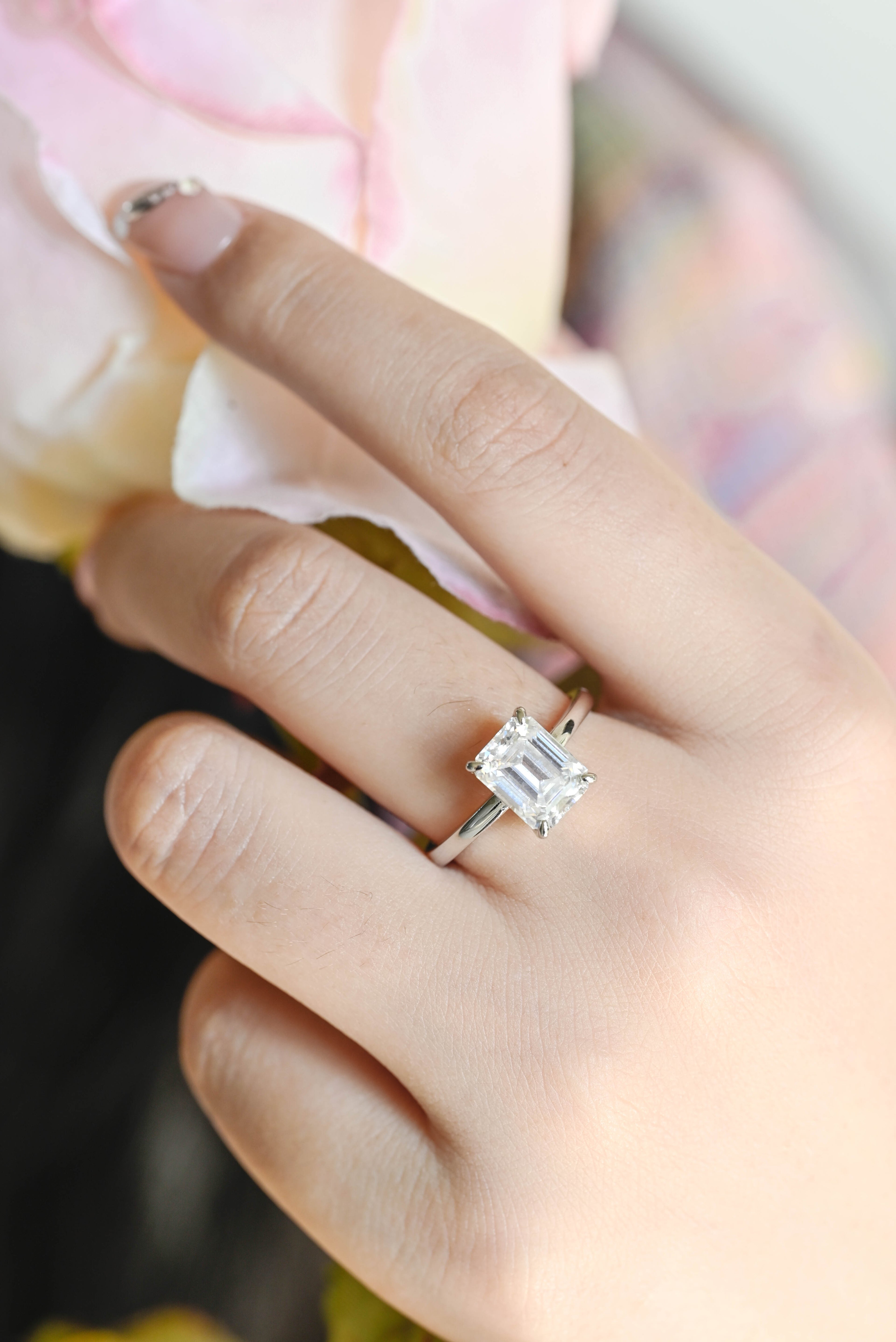 IGI Certified 1-5 Carat D Color VS1 Clarity Emerald Cut Lab Grown Diamond Engagement Ring in 14K/18K Gold or Platinum