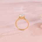 side profile view of high polish solid shank lab created round diamond ring with traditional 6 prongs