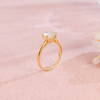side profile view of high polish solid shank lab created round diamond ring with traditional 6 prongs