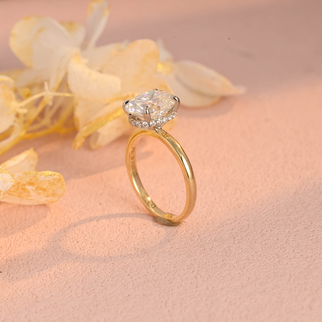 IGI Certified 1-5 Carat Oval Lab Grown Diamond Two-Tone Ring | D VS1 EX | 14K 18K Gold & Platinum