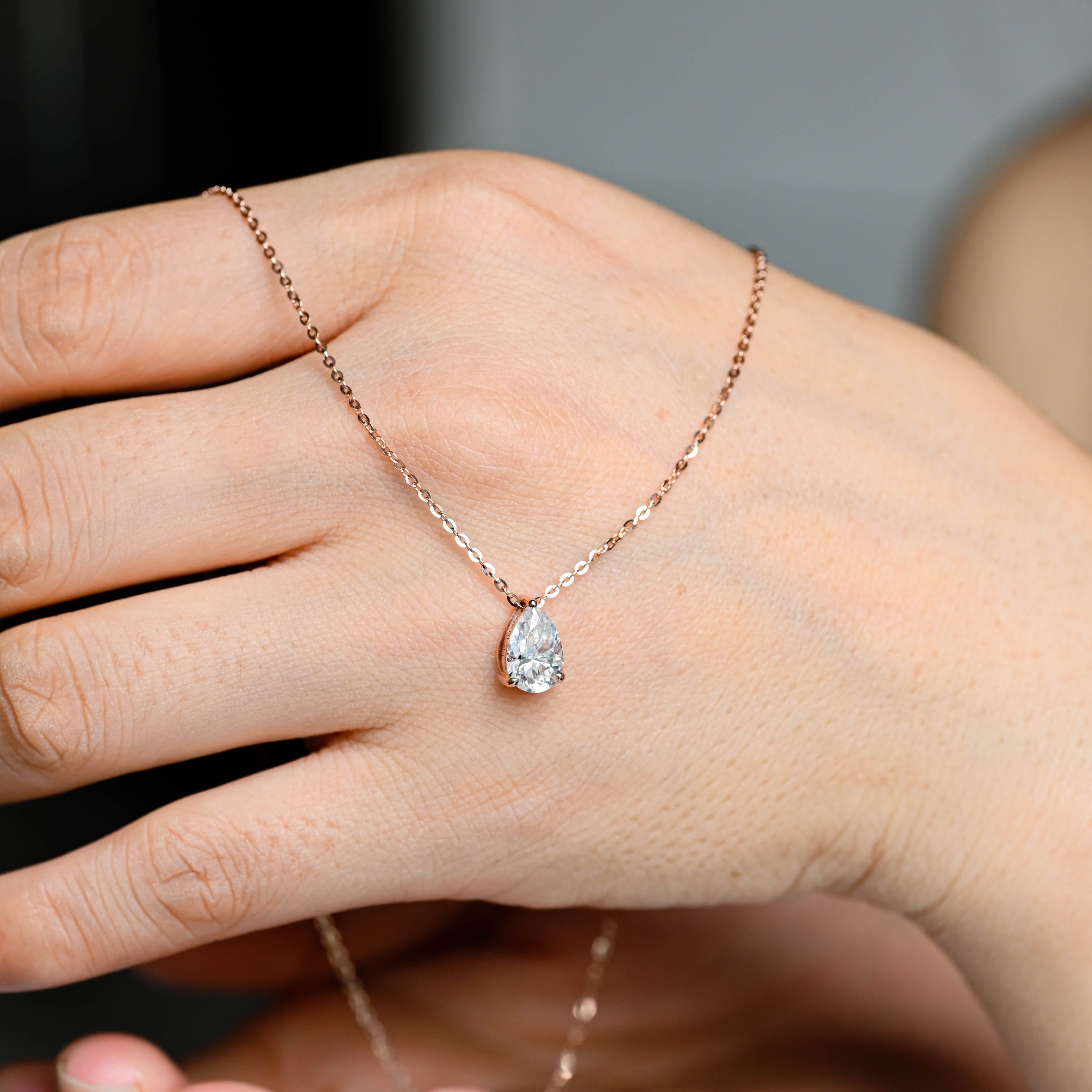 IGI Certified Pear Shaped Lab Grown Diamond Pendant Necklace | 1-5 CT | D VS1 EX | 14K 18K Gold & Platinum