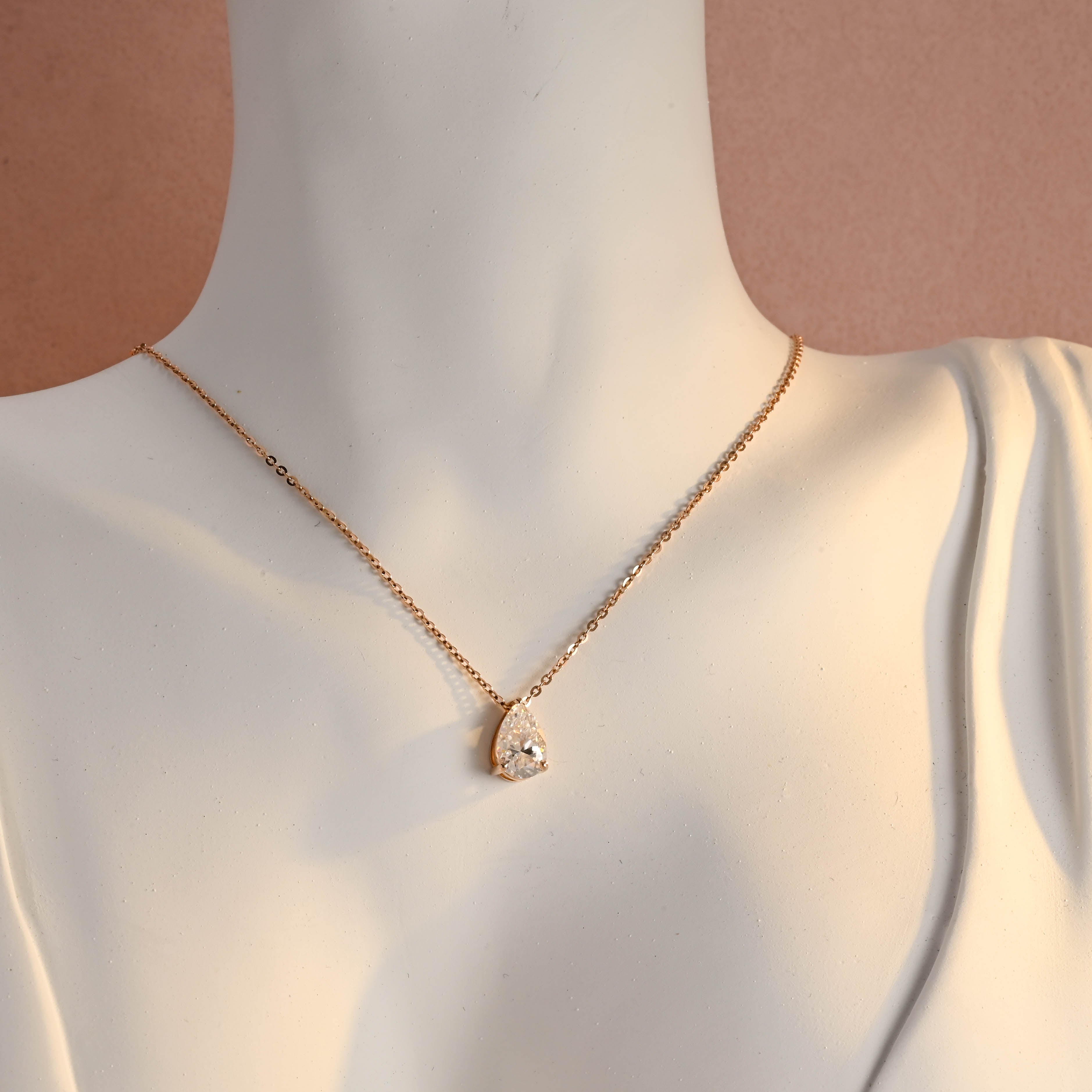 IGI Certified Pear Shaped Lab Grown Diamond Pendant Necklace | 1-5 CT | D VS1 EX | 14K 18K Gold & Platinum