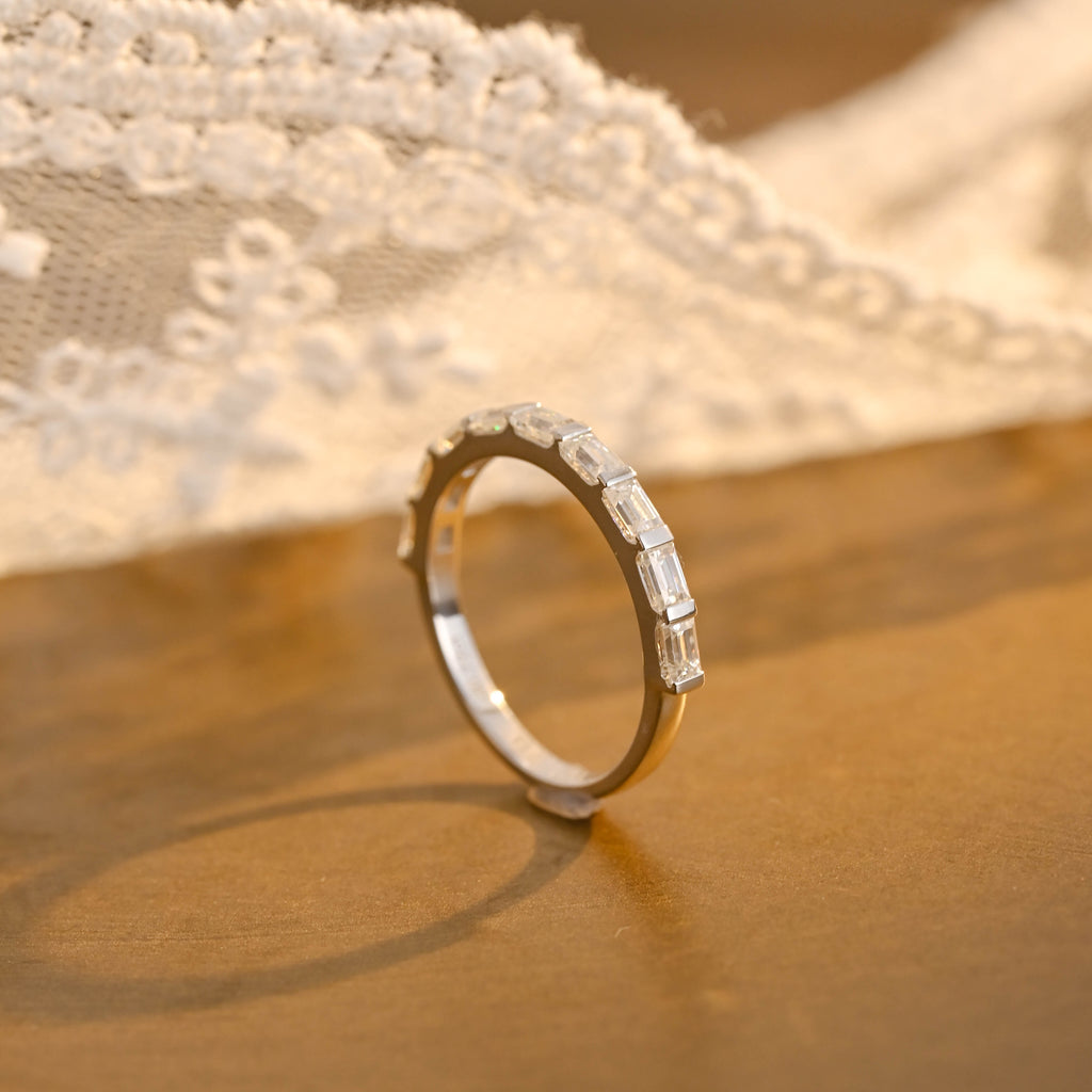 9-Stone Emerald Cut Multi-Stone Wedding Band - D-E Color VVS-VS - 14K 18K Gold & Platinum