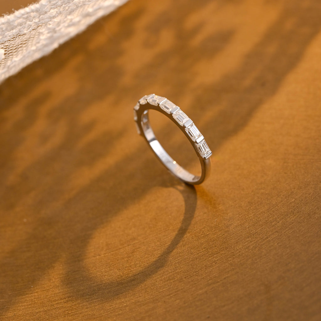 9-Stone Emerald Cut Multi-Stone Wedding Band - D-E Color VVS-VS - 14K 18K Gold & Platinum