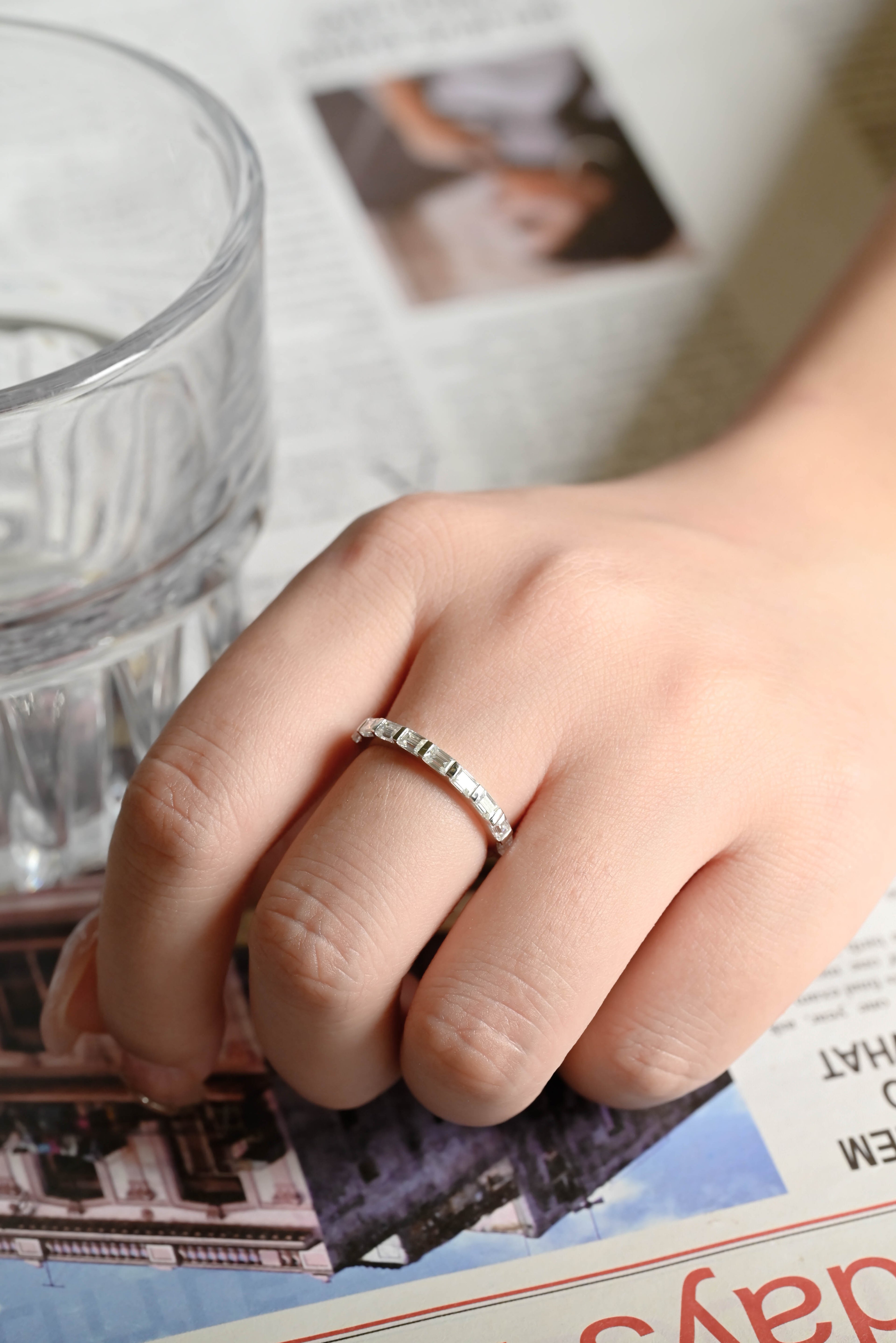 9-Stone Emerald Cut Multi-Stone Wedding Band - D-E Color VVS-VS - 14K 18K Gold & Platinum