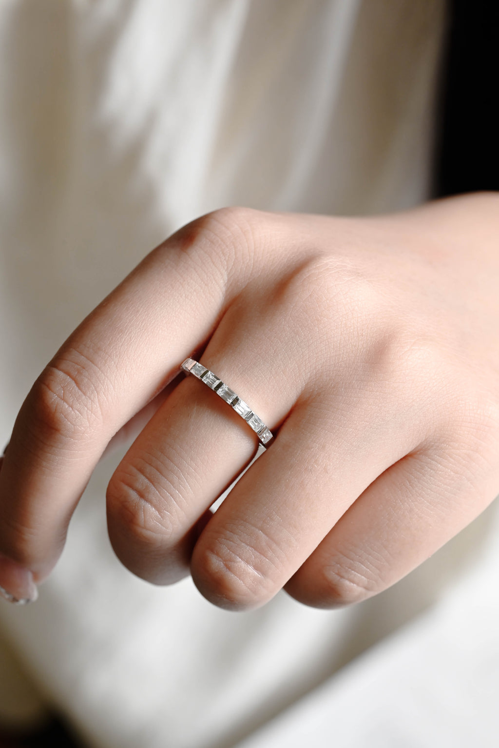 9-Stone Emerald Cut Multi-Stone Wedding Band - D-E Color VVS-VS - 14K 18K Gold & Platinum