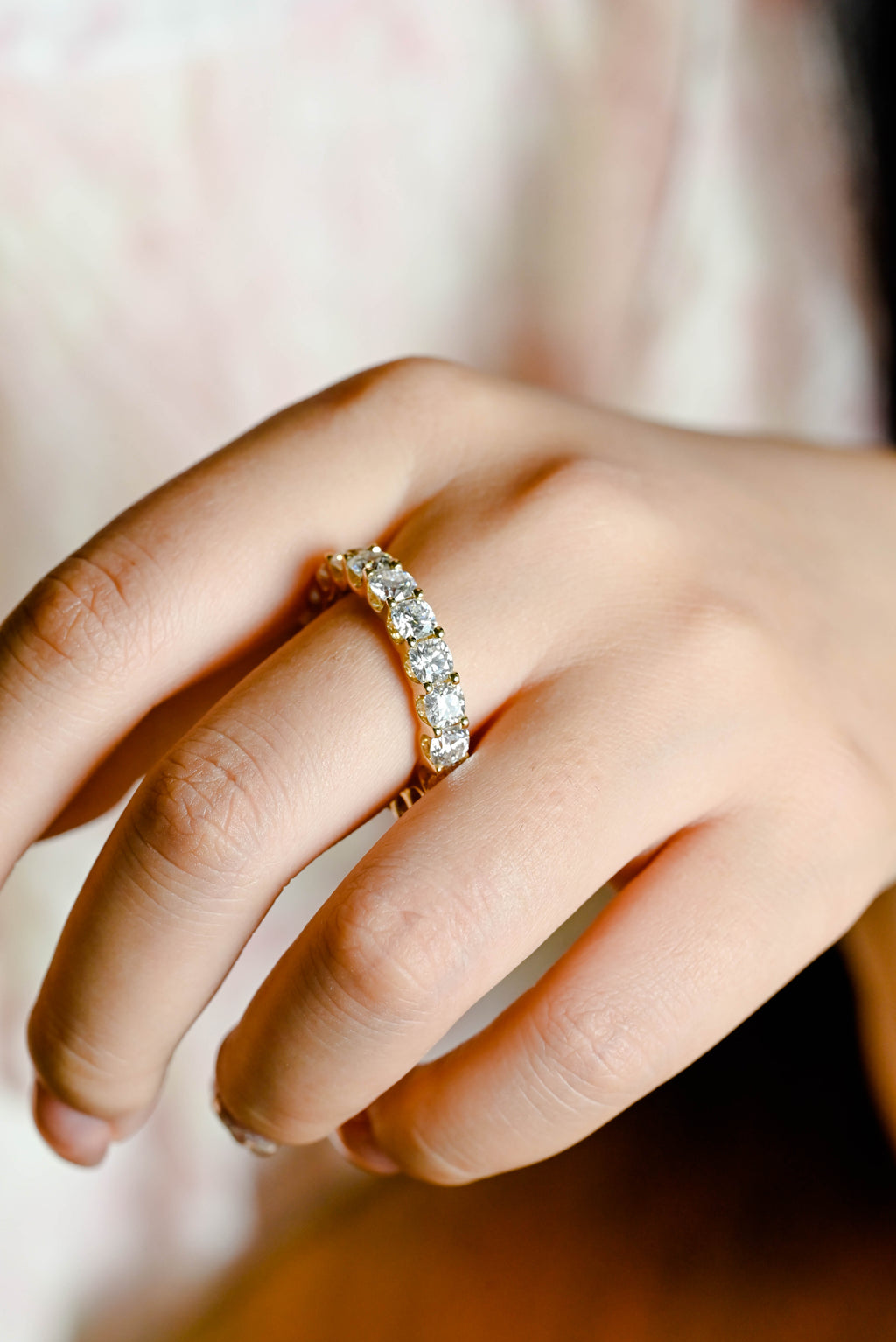 Ultra-Brilliant Round Lab Diamond Row Ring | D-E VVS-VS | 14K 18K Solid Gold