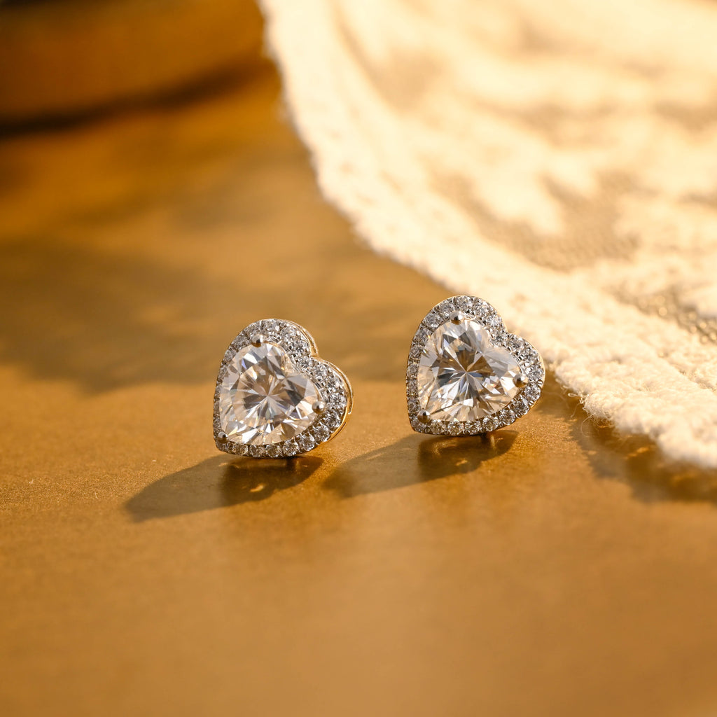 IGI Certified Heart Shaped Lab Grown Diamond Stud Earrings | 1-3 CT | 14K 18K Gold & Platinum