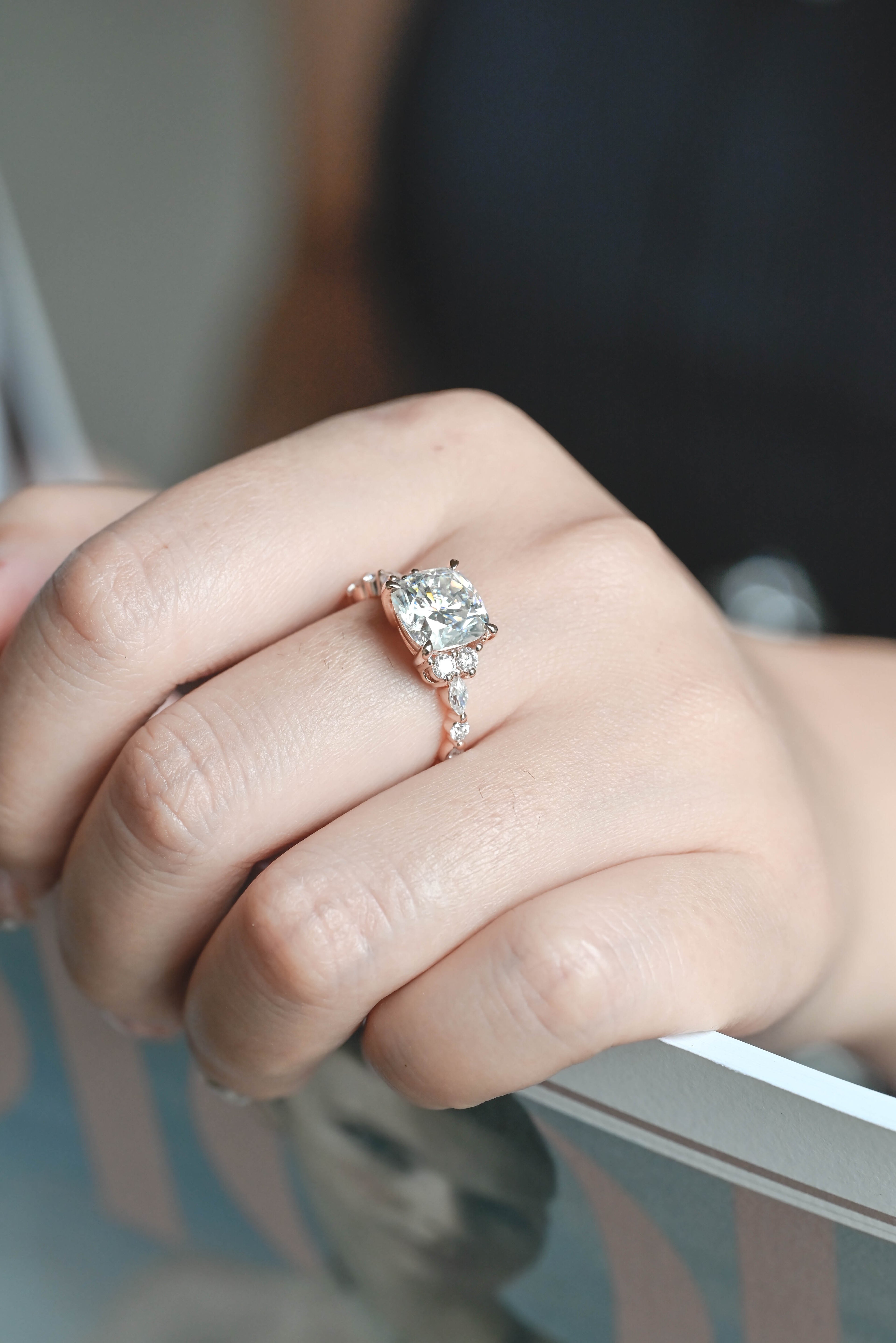 IGI Certified 1-3 Carat Cushion Cut Lab Grown Diamond Ring | D VS1 EX | 14K 18K Rose Gold