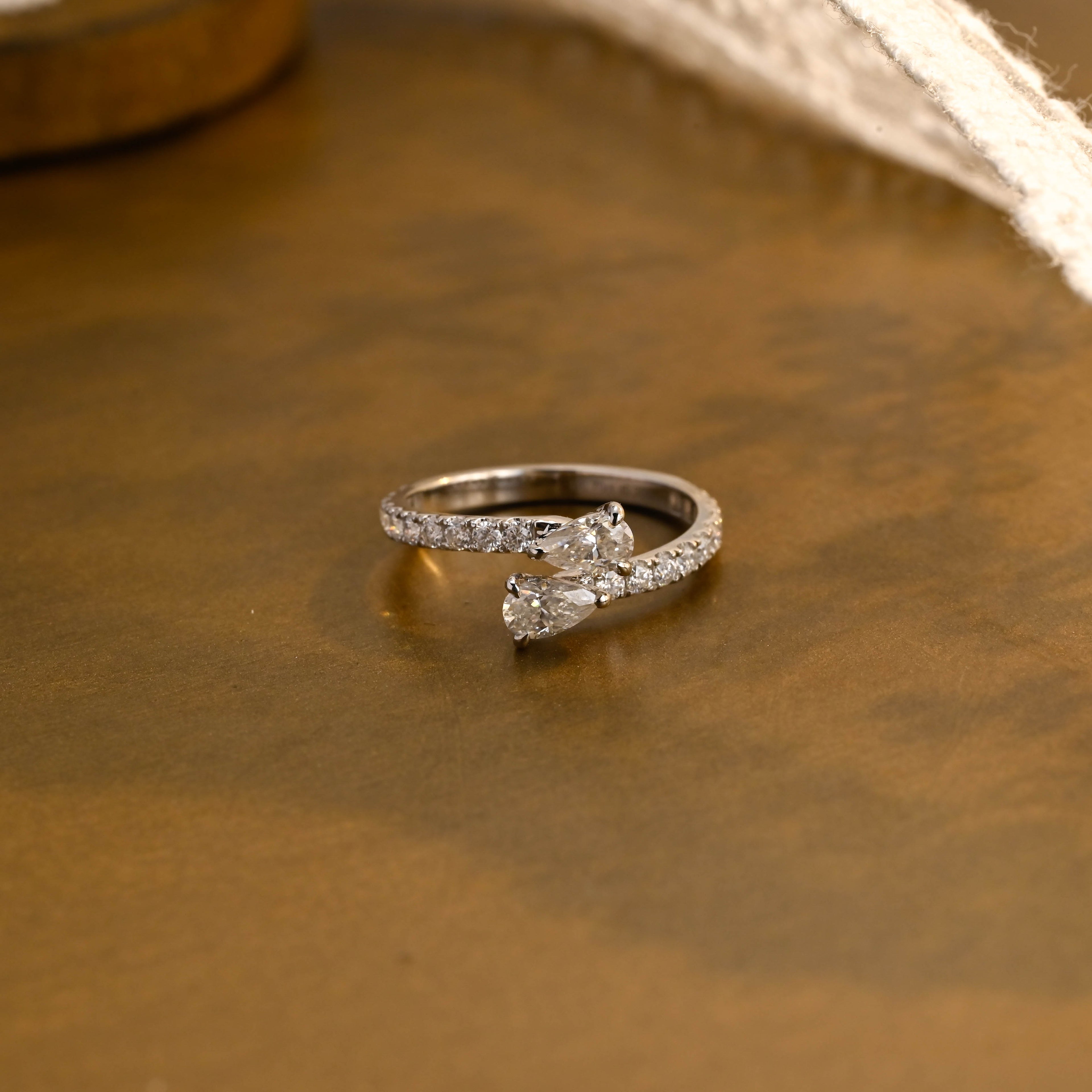 Toi et Moi Pear Cut Lab Grown Diamond Ring | Two-Stone Pave Band | D-E VVS-VS | 14K 18K Platinum
